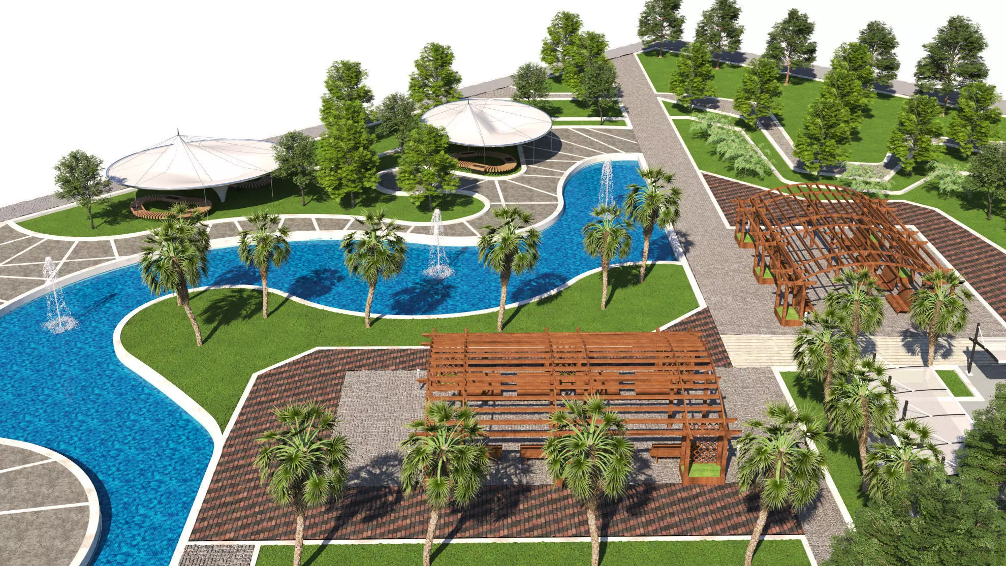 Modern Park and Recreation Area 3D Model Low-poly 3D model_5