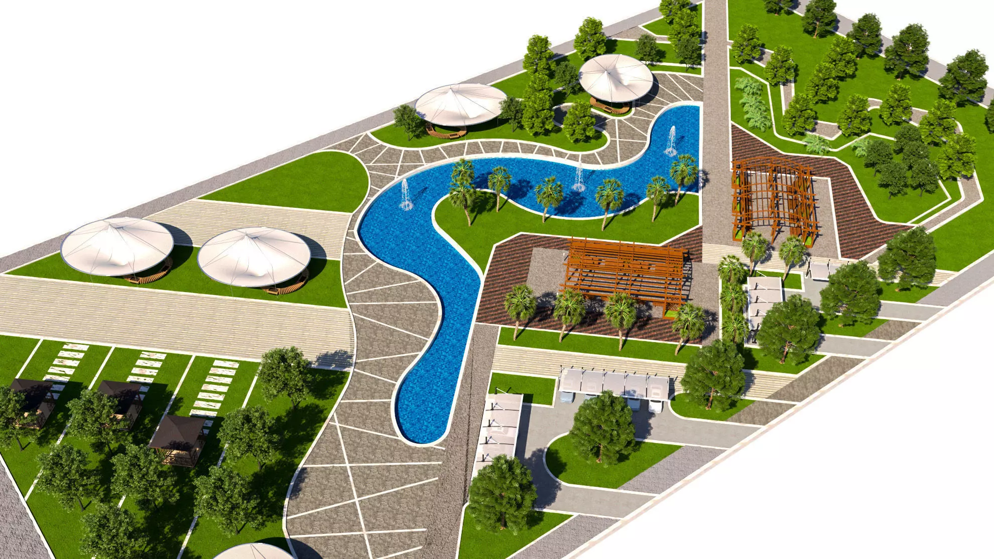 Modern Park and Recreation Area 3D Model Low-poly 3D model_4