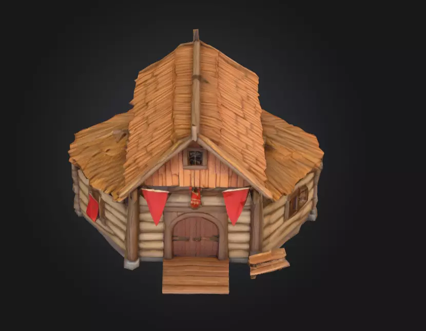 LowPoly Medieval Town Hall Low-poly 3D model_7