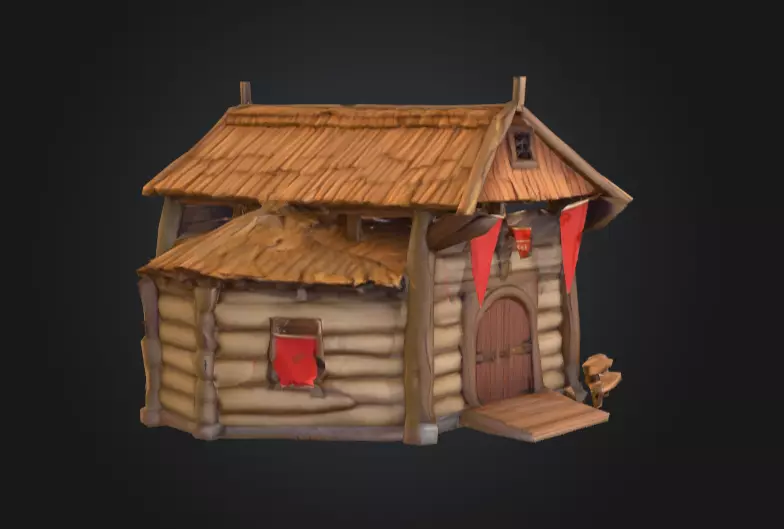 LowPoly Medieval Town Hall Low-poly 3D model_1