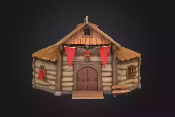 LowPoly Medieval Town Hall Low-poly 3D model