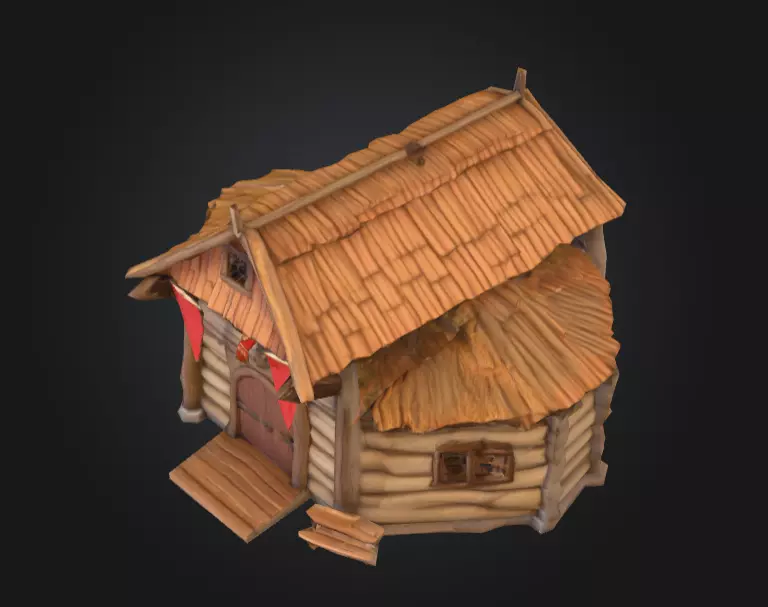 LowPoly Medieval Town Hall Low-poly 3D model_9