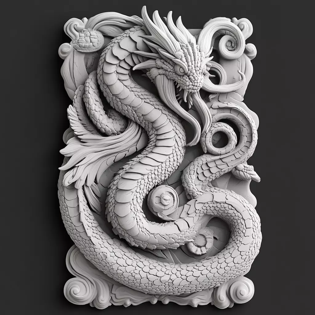 Hydra Dragon Sculpture Mythical Relief Art 3D print model_0