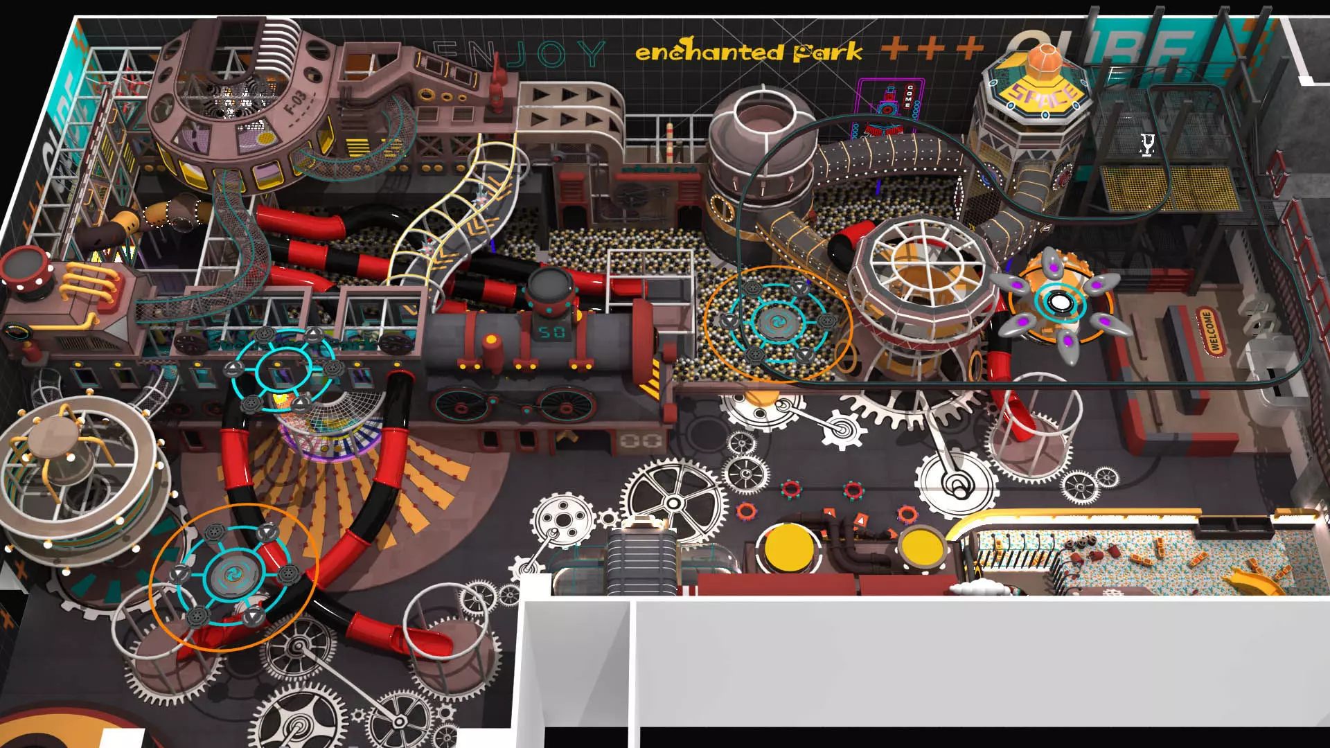 Age of Steam themed indoor playground 3D model