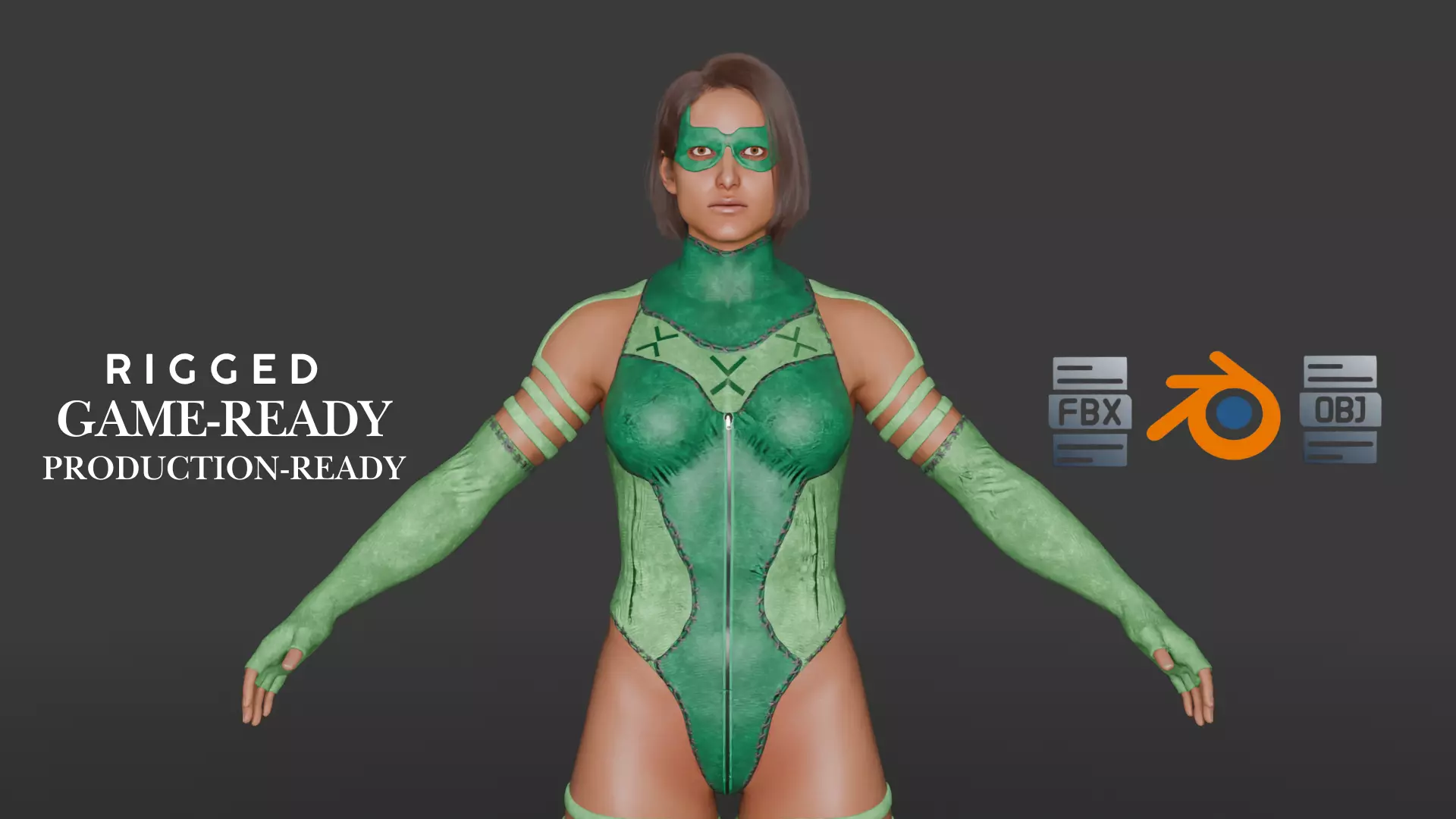 Emerald Vortex  Energy Superheroine 3D Character Low-poly 3D model_0