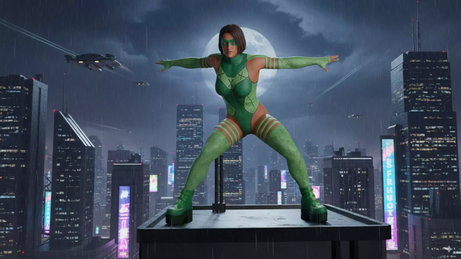 Emerald Vortex  Energy Superheroine 3D Character Low-poly 3D model_11