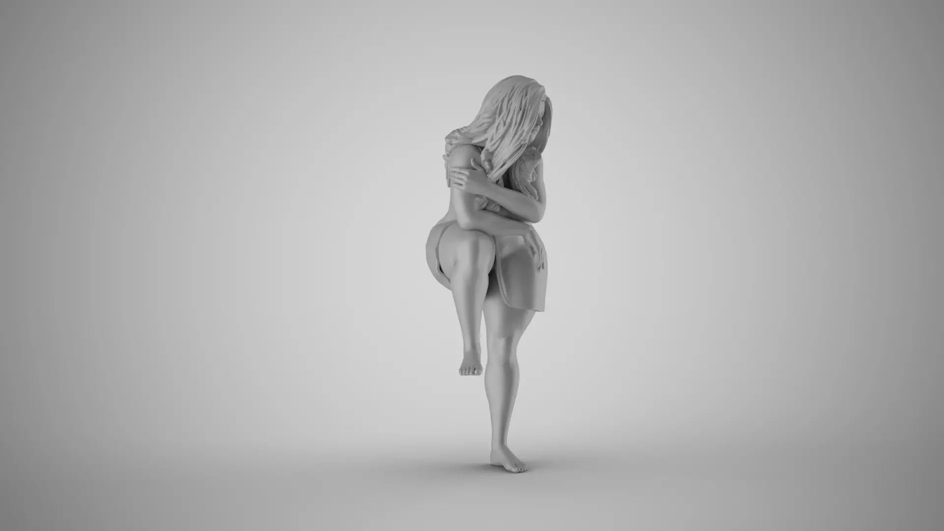 Crouching Woman Figure 3D print model_3