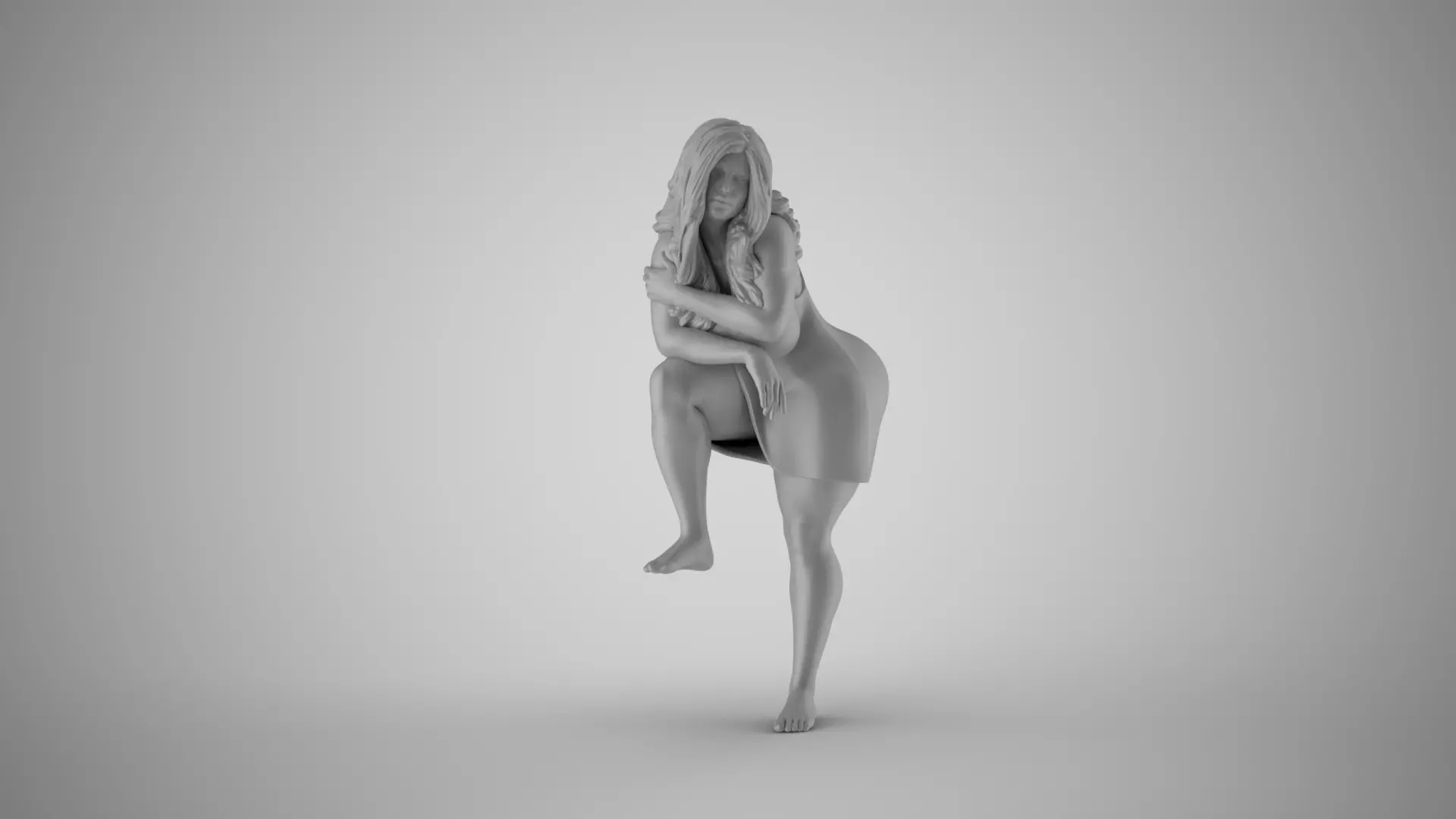 Crouching Woman Figure 3D print model_2