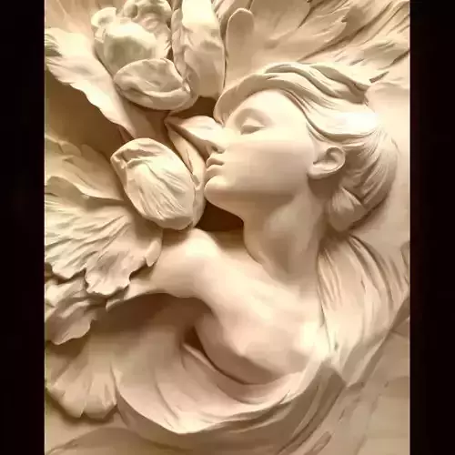Elegant Woman with Flower Relief Sculpture Panel