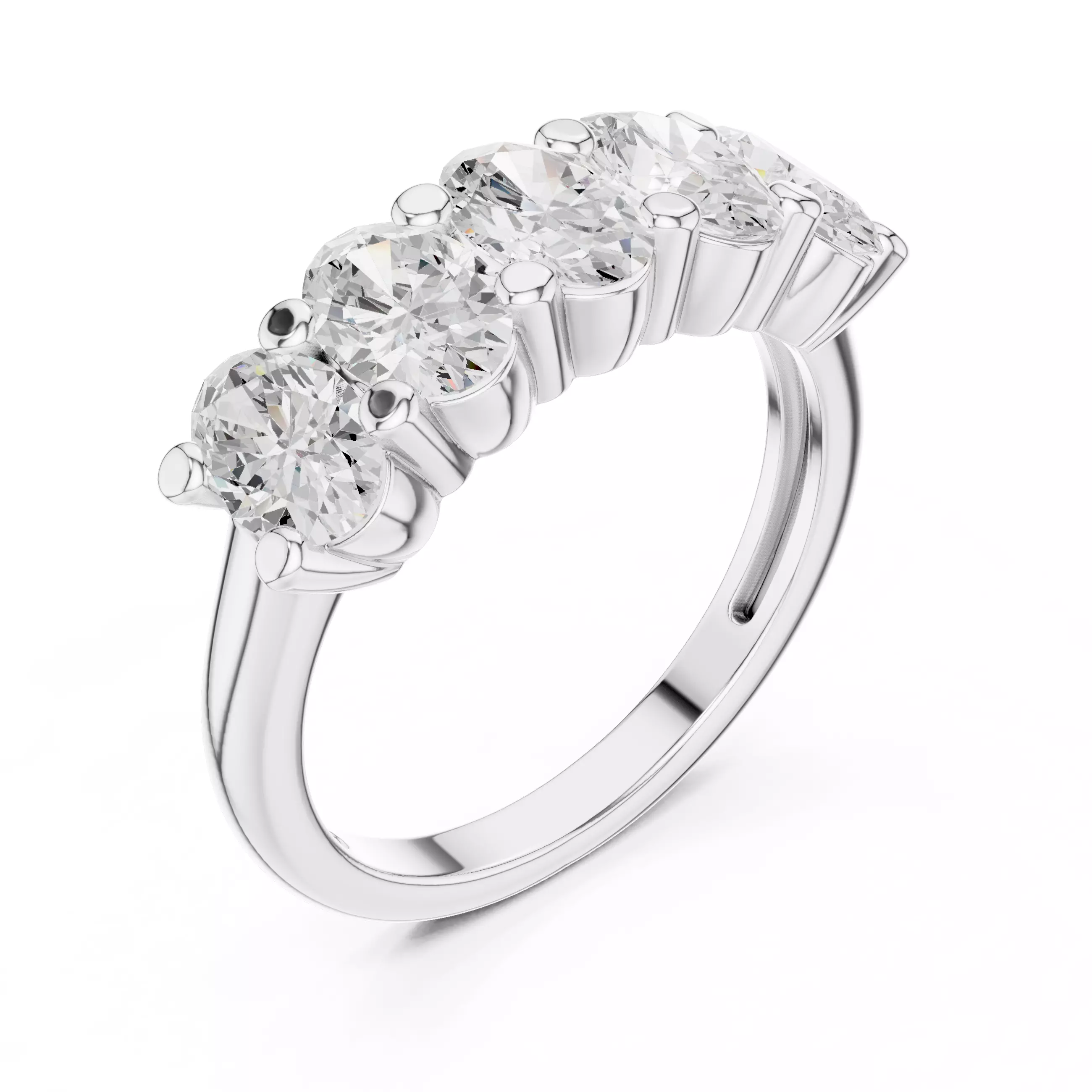 6x4mm Oval Cut Five Diamond Wedding Band 3DM STL Video 3D print model_10