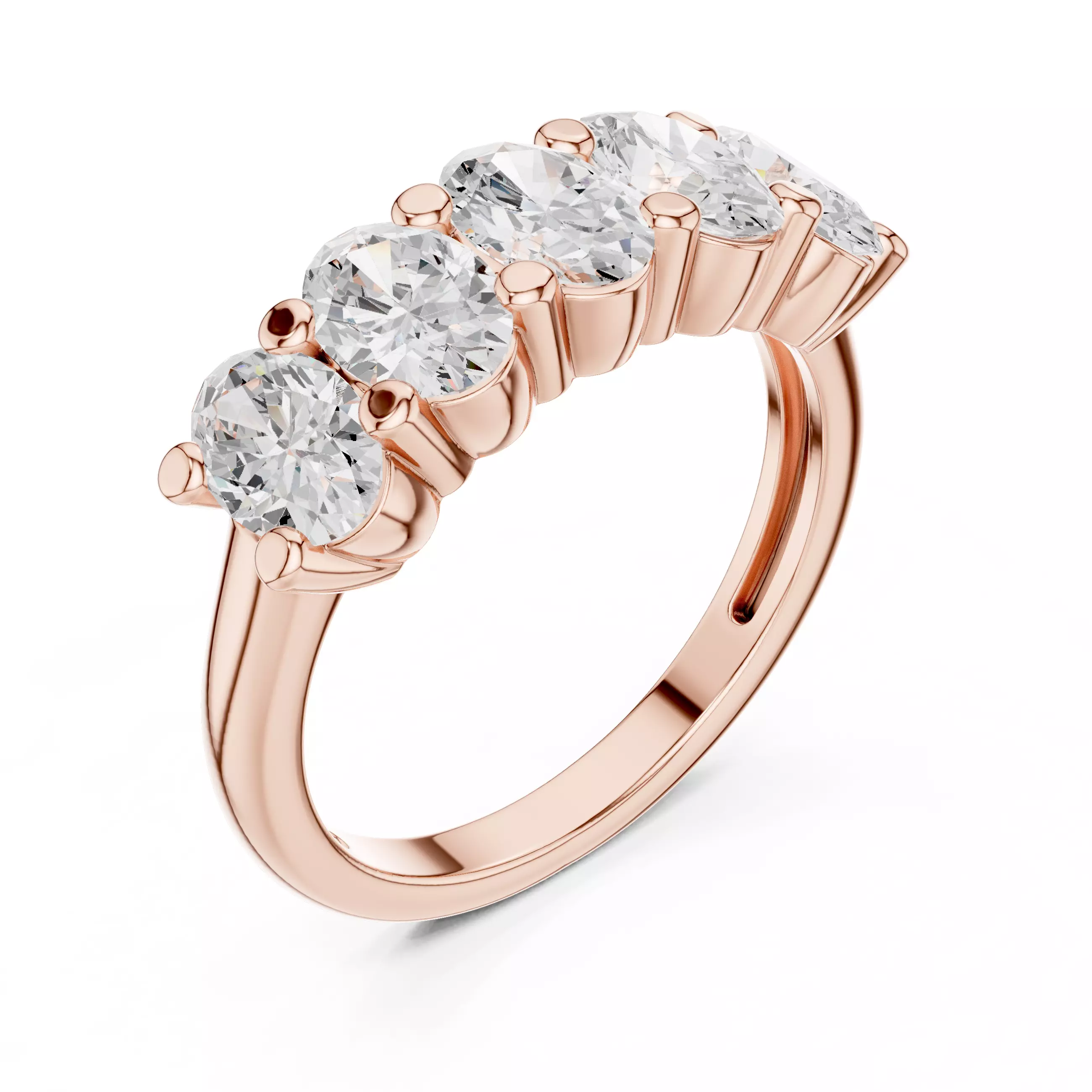 6x4mm Oval Cut Five Diamond Wedding Band 3DM STL Video 3D print model_4