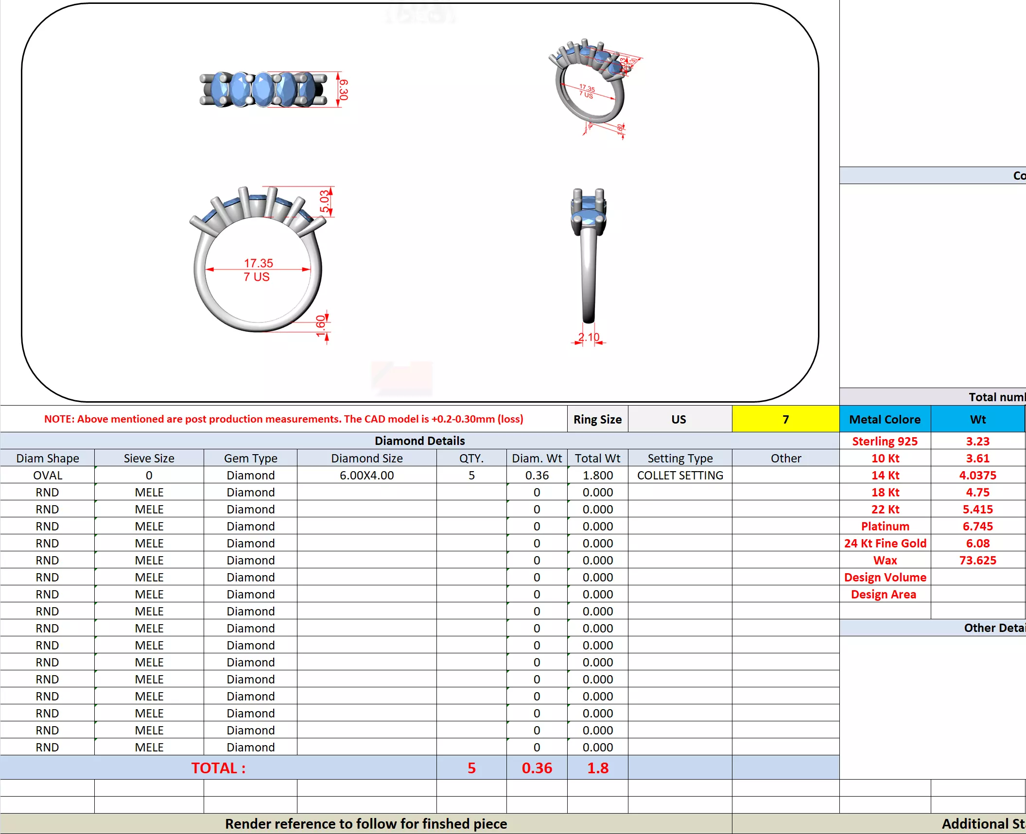 6x4mm Oval Cut Five Diamond Wedding Band 3DM STL Video 3D print model_16