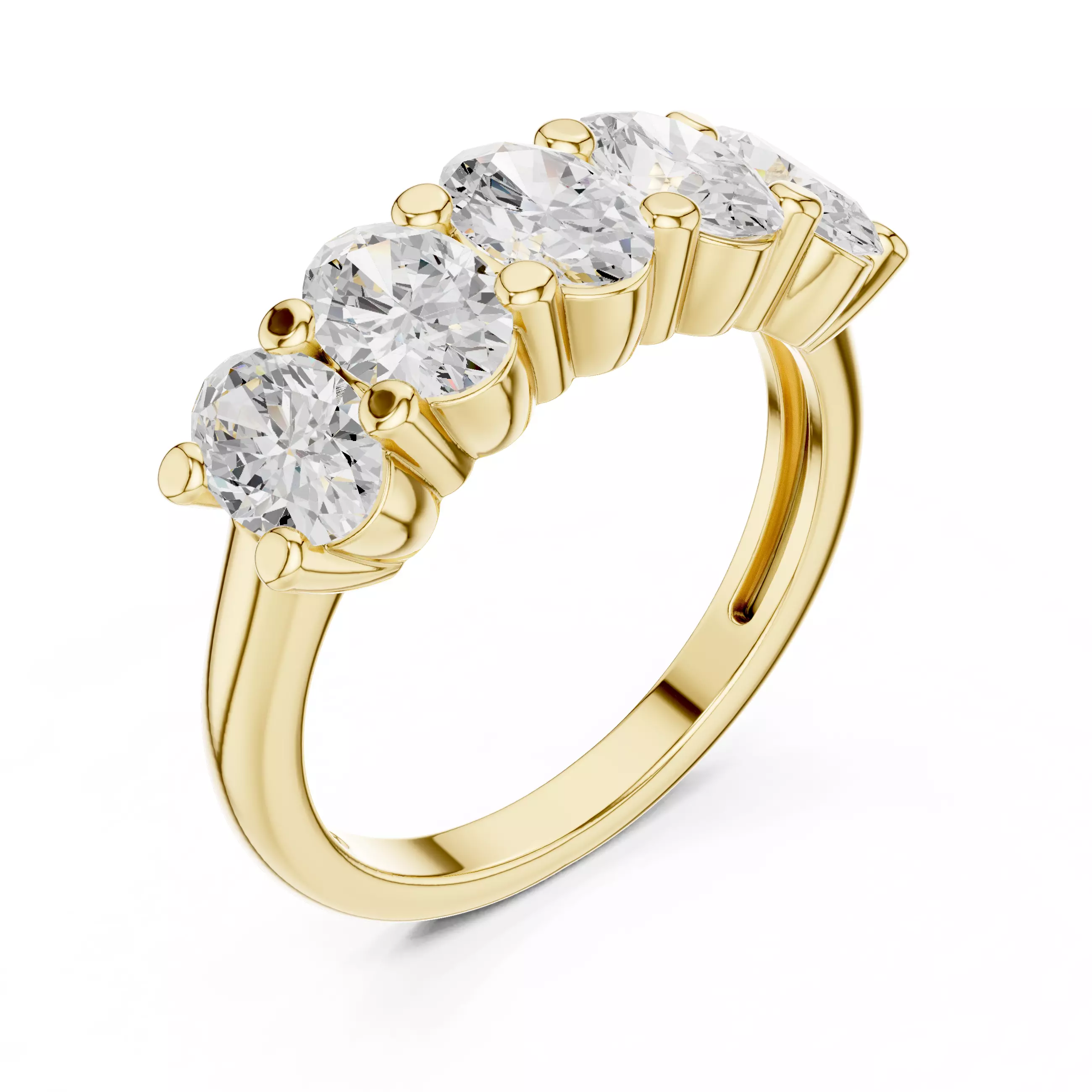 6x4mm Oval Cut Five Diamond Wedding Band 3DM STL Video 3D print model_7