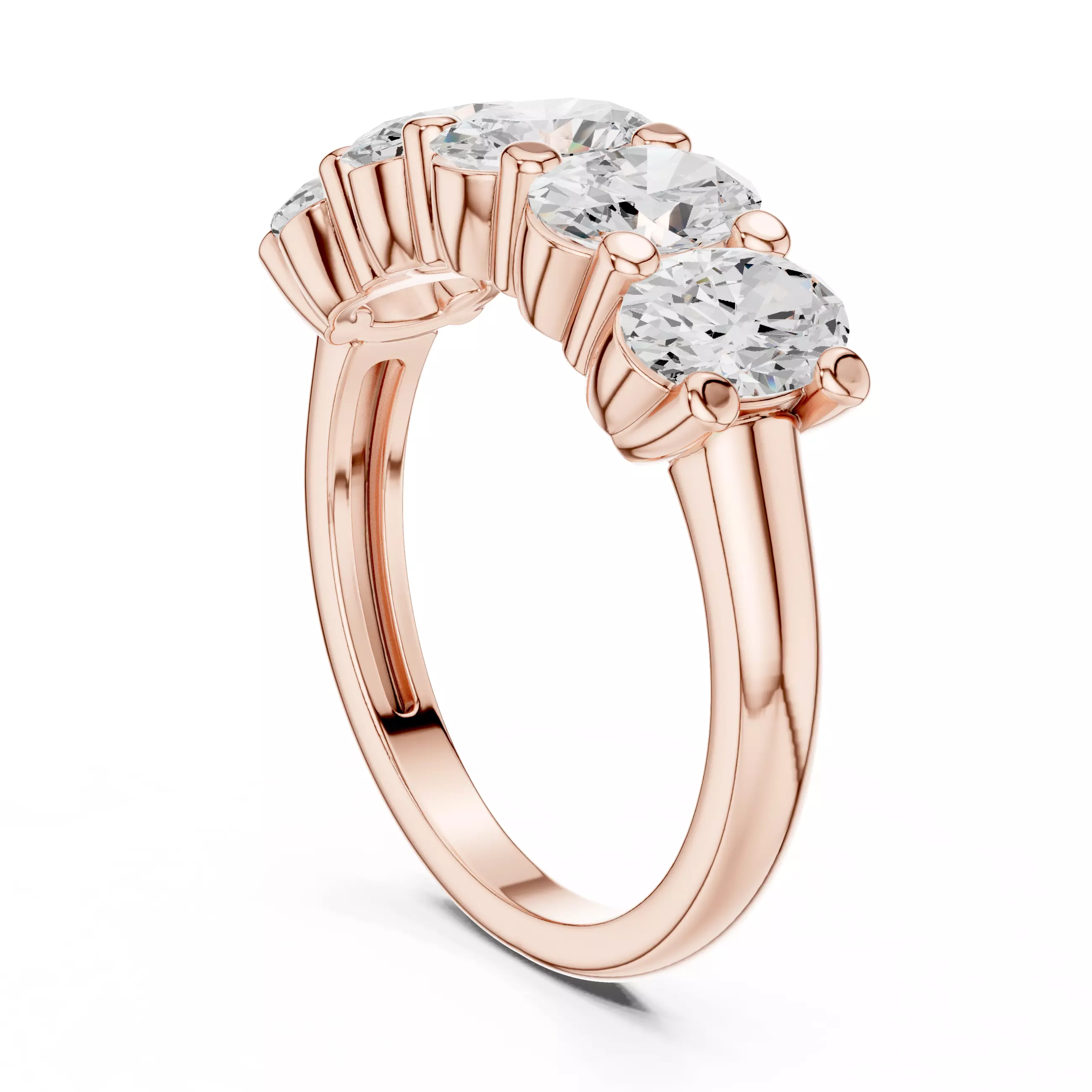 6x4mm Oval Cut Five Diamond Wedding Band 3DM STL Video 3D print model_3