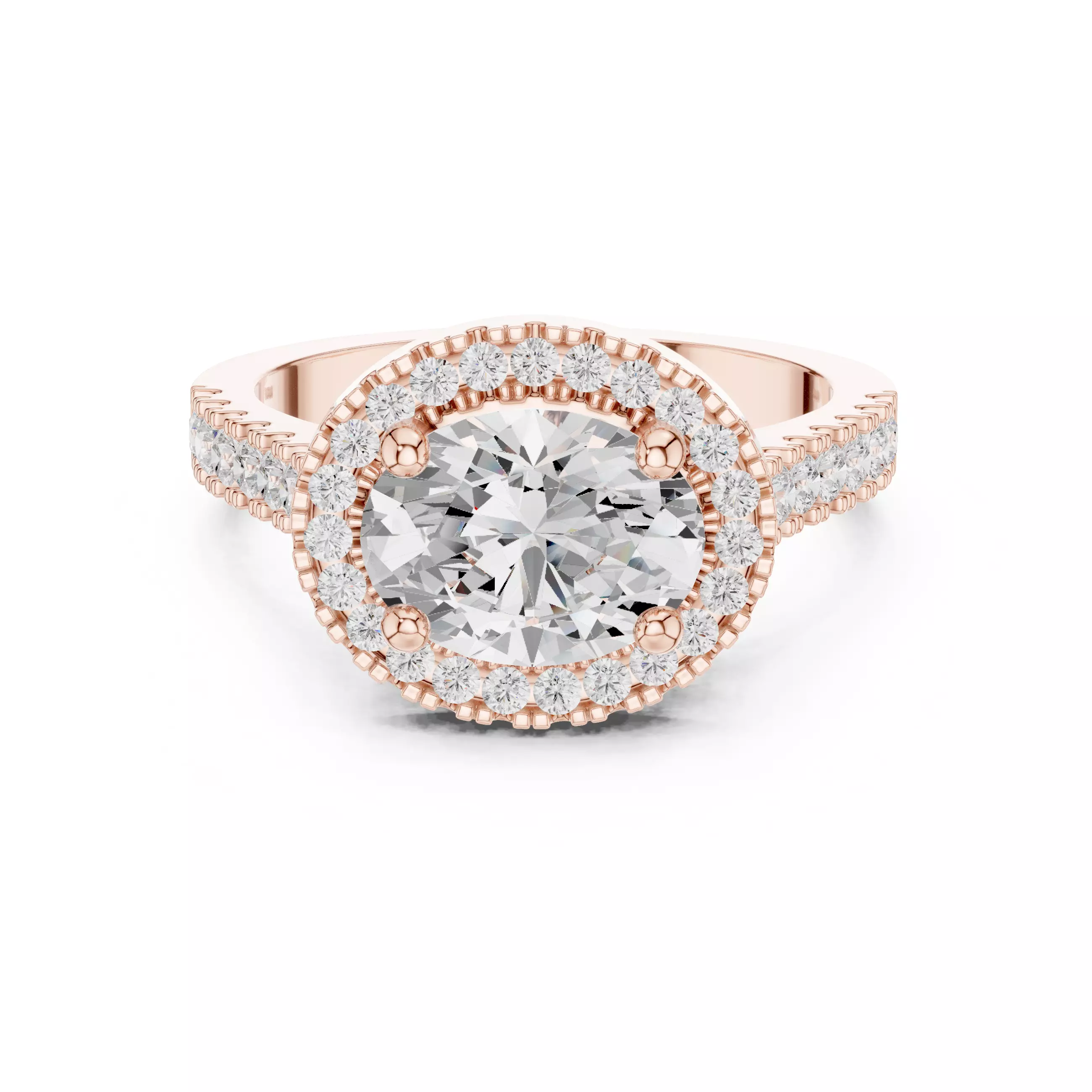 East West Oval Cut Halo Cathedral Wedding Ring 3DM STL Video 3D print model_0