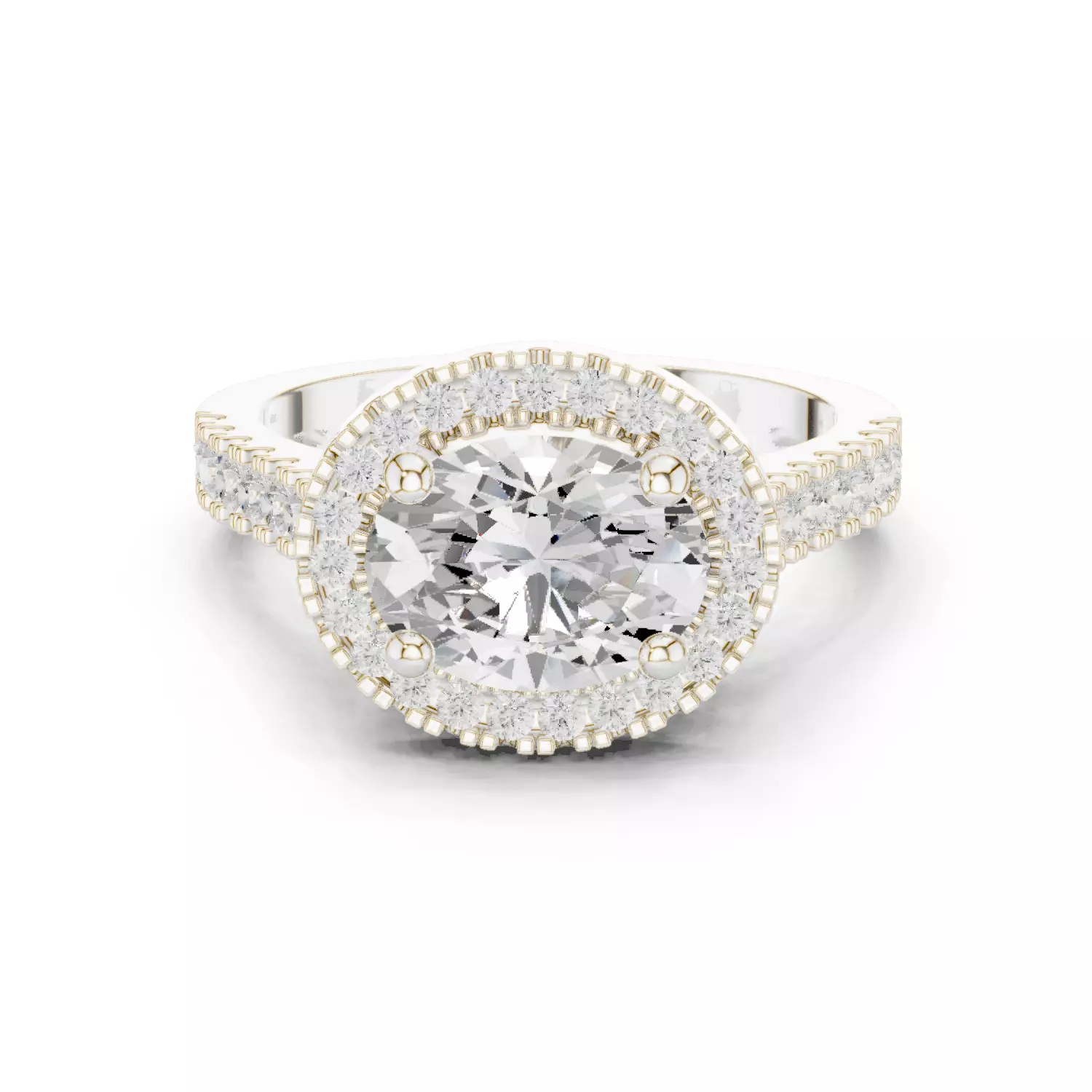 East West Oval Cut Halo Cathedral Wedding Ring 3DM STL Video 3D print model_14