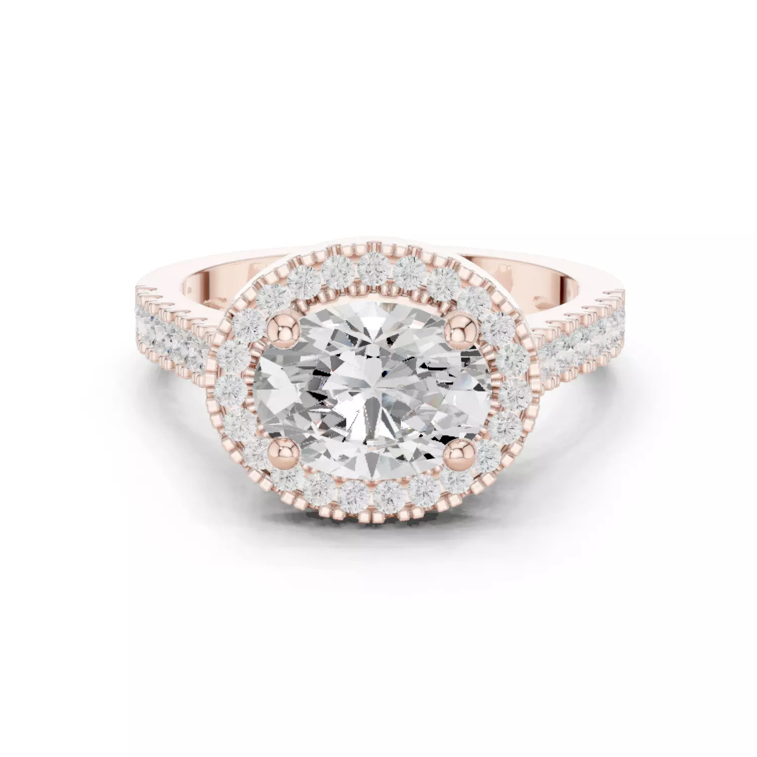 East West Oval Cut Halo Cathedral Wedding Ring 3DM STL Video 3D print model_12