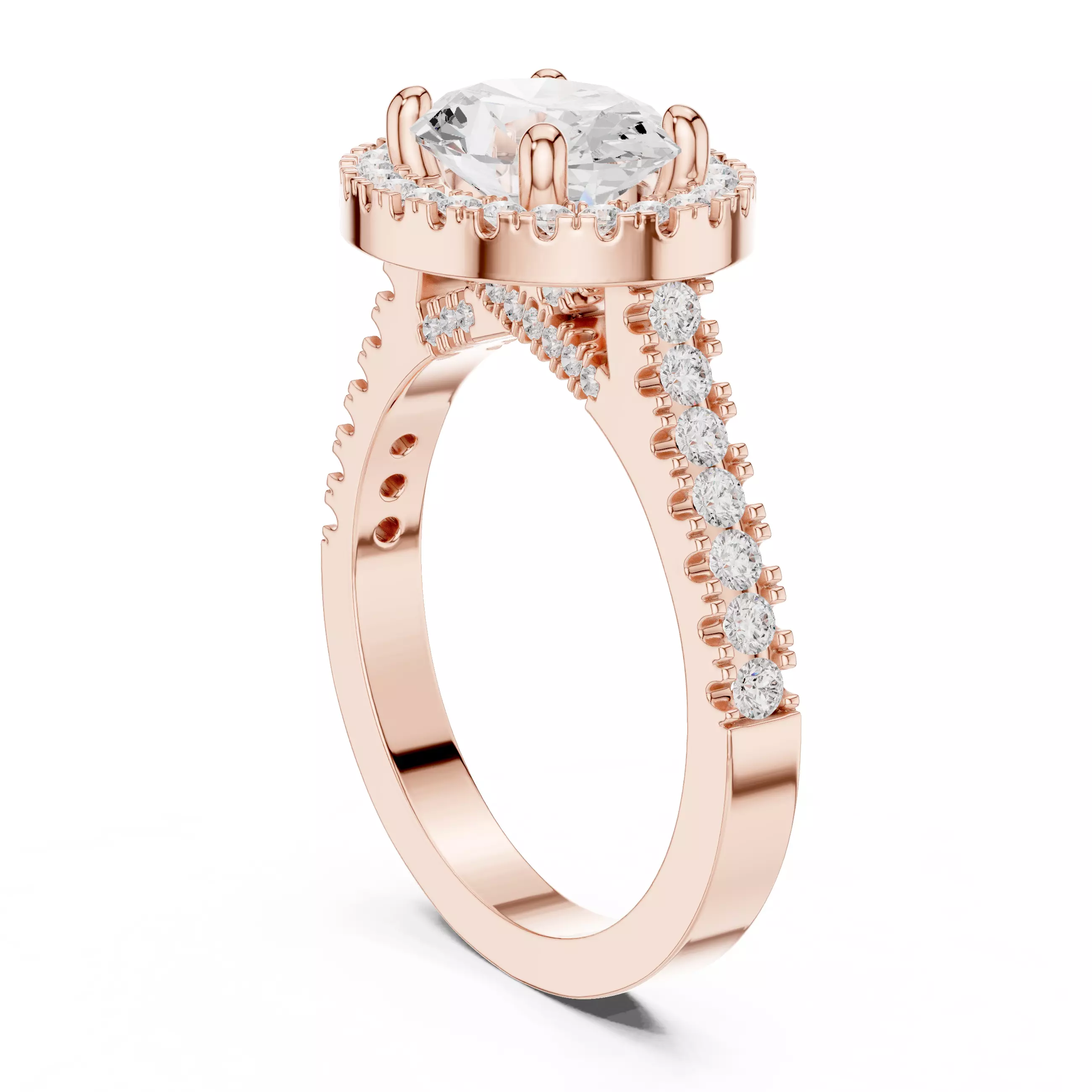 East West Oval Cut Halo Cathedral Wedding Ring 3DM STL Video 3D print model_3