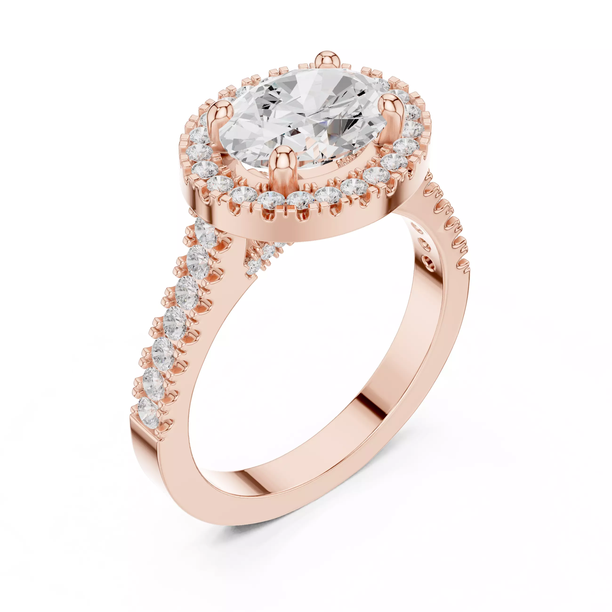 East West Oval Cut Halo Cathedral Wedding Ring 3DM STL Video 3D print model_4