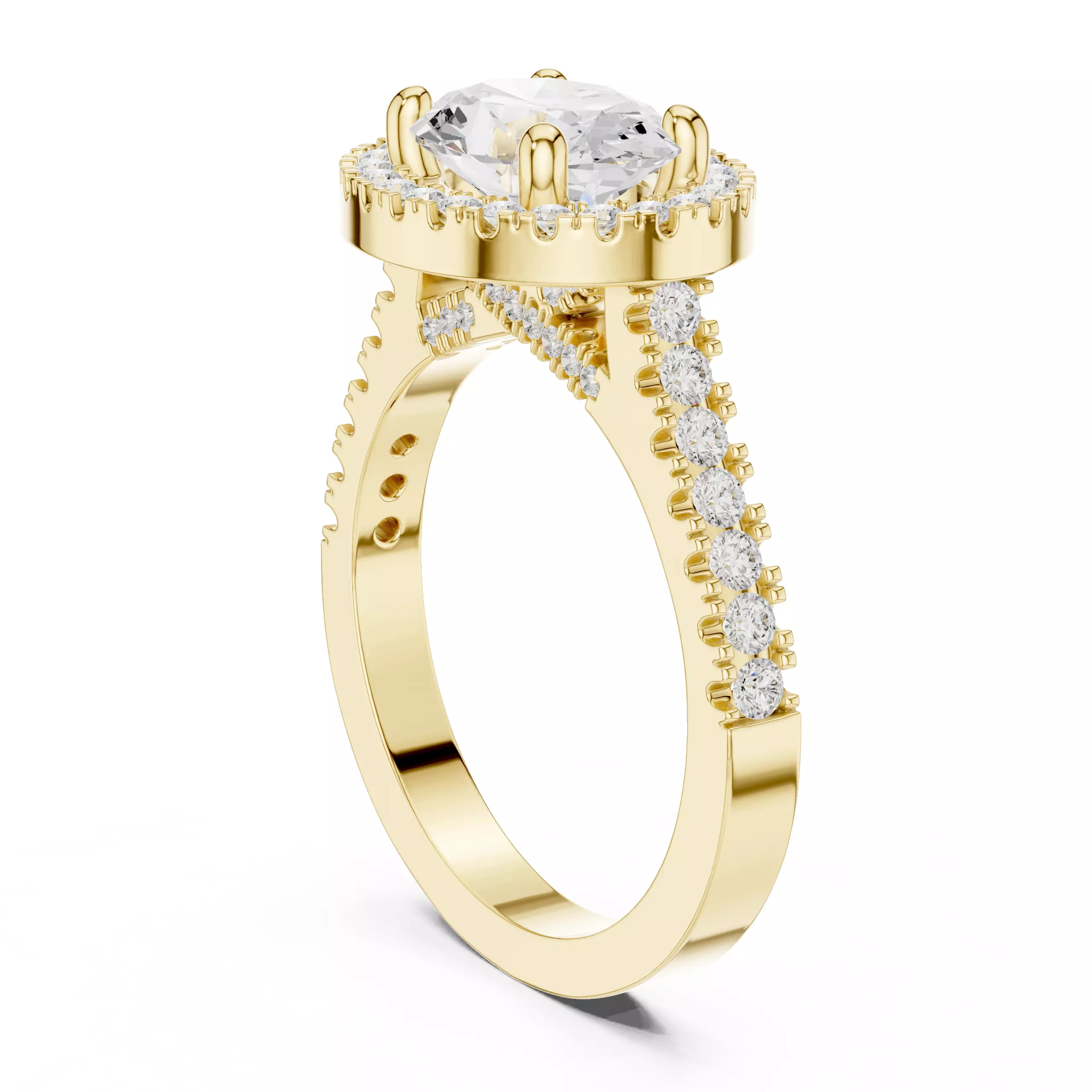 East West Oval Cut Halo Cathedral Wedding Ring 3DM STL Video 3D print model_6