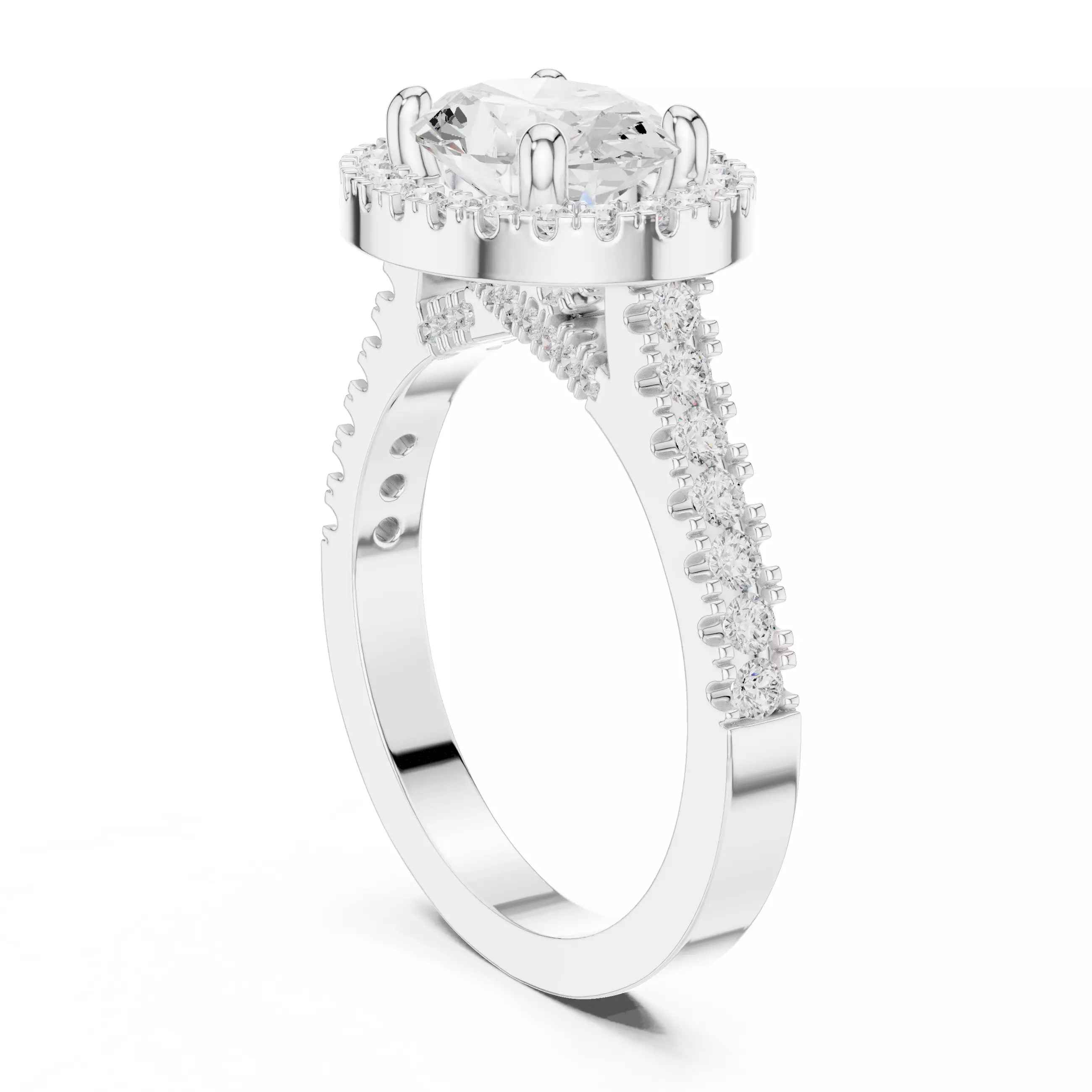 East West Oval Cut Halo Cathedral Wedding Ring 3DM STL Video 3D print model_9