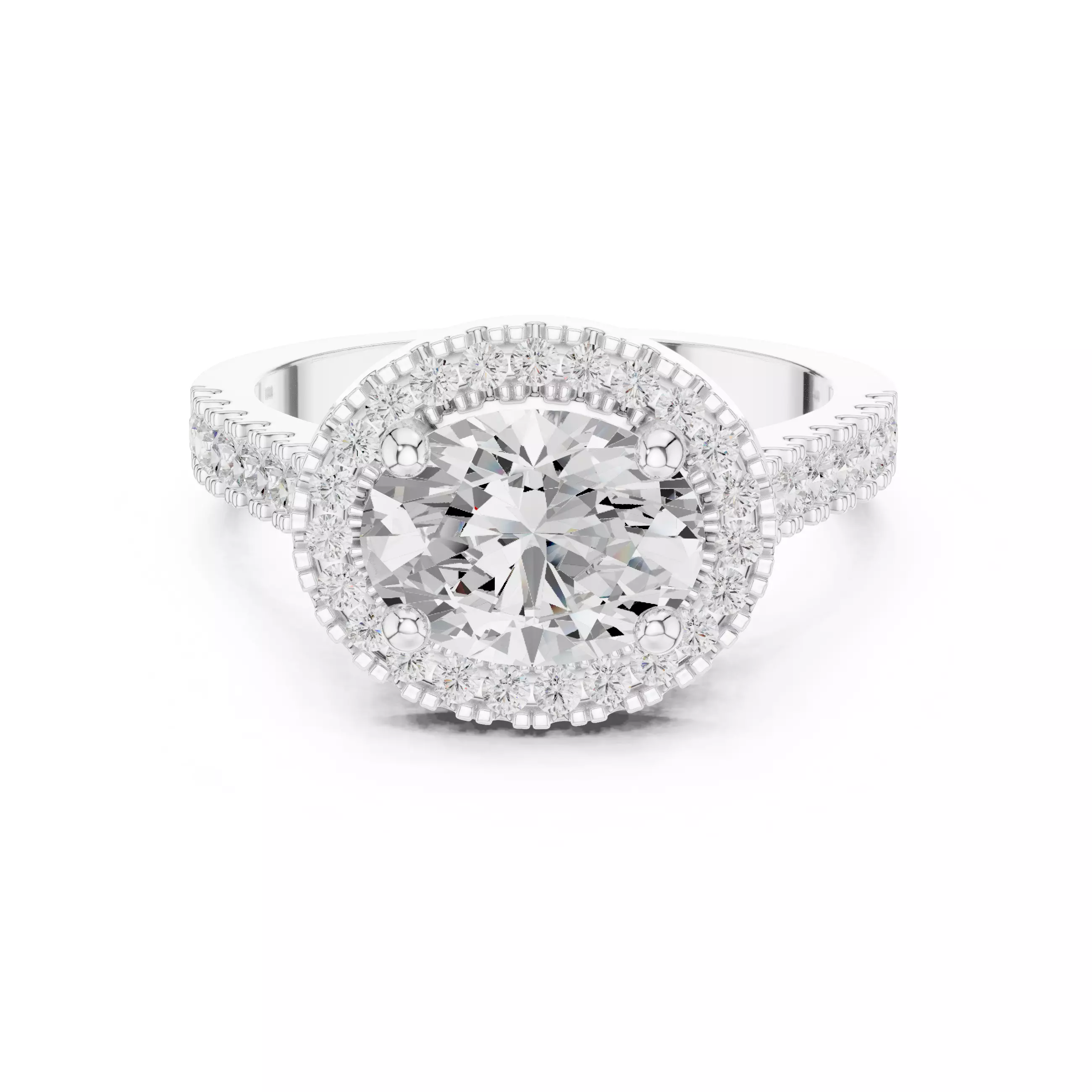 East West Oval Cut Halo Cathedral Wedding Ring 3DM STL Video 3D print model_2