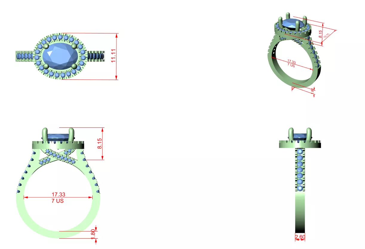 East West Oval Cut Halo Cathedral Wedding Ring 3DM STL Video 3D print model_15