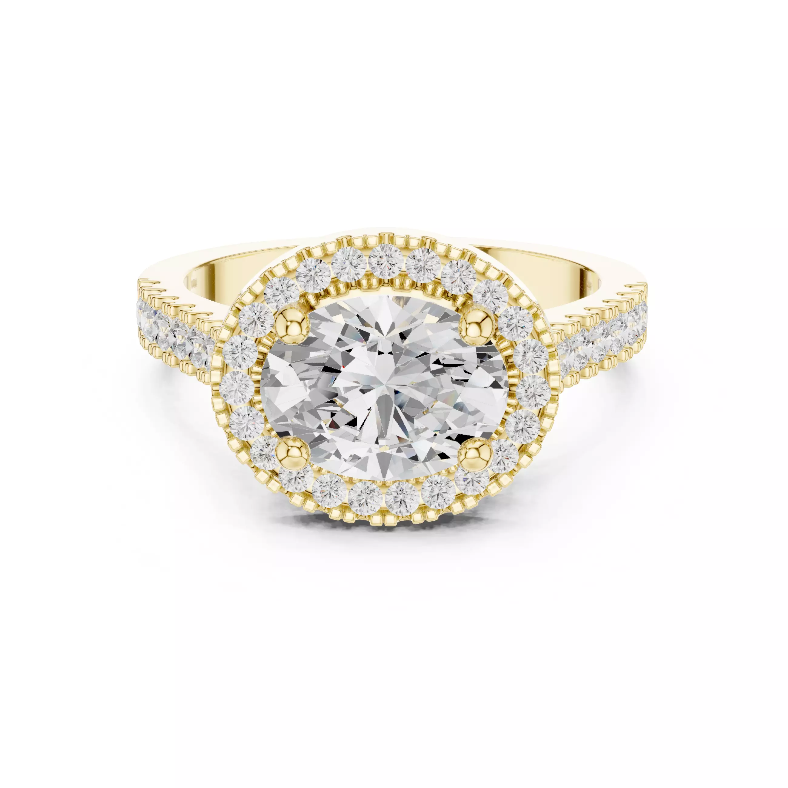 East West Oval Cut Halo Cathedral Wedding Ring 3DM STL Video 3D print model_1