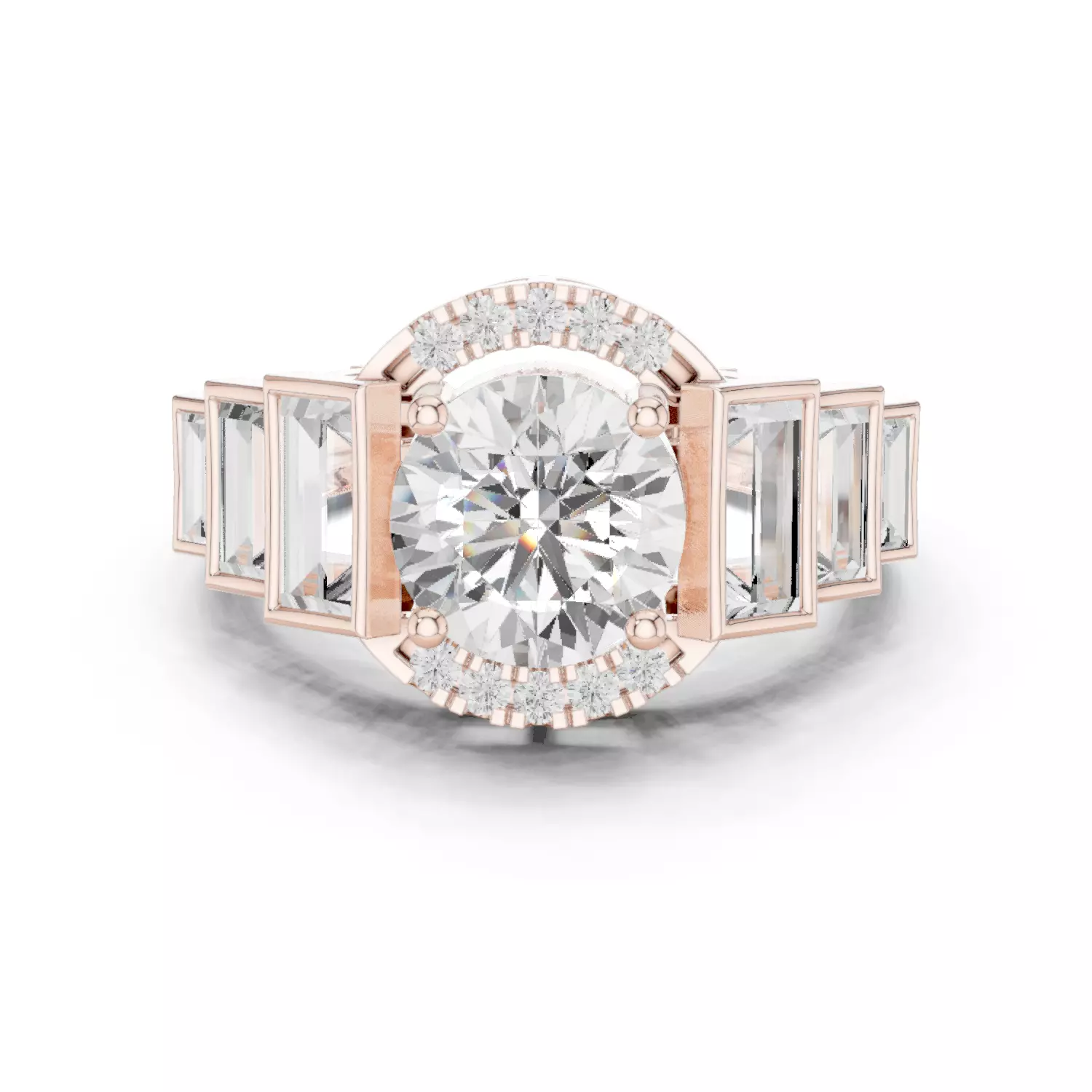 Bezel Set Baguette Cut Side Stone Engagement Ring 3DM STL Video 3D print model_12