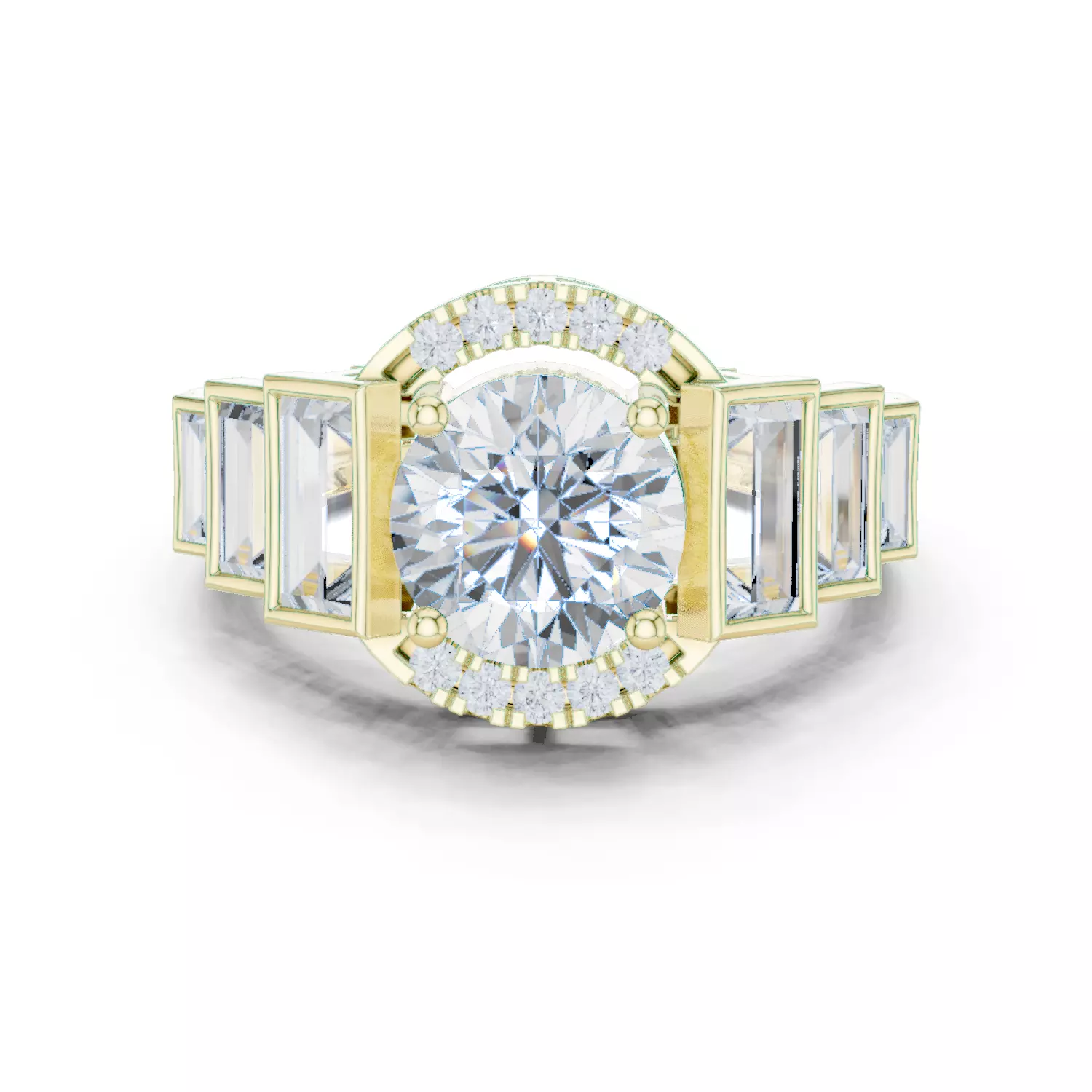 Bezel Set Baguette Cut Side Stone Engagement Ring 3DM STL Video 3D print model_13