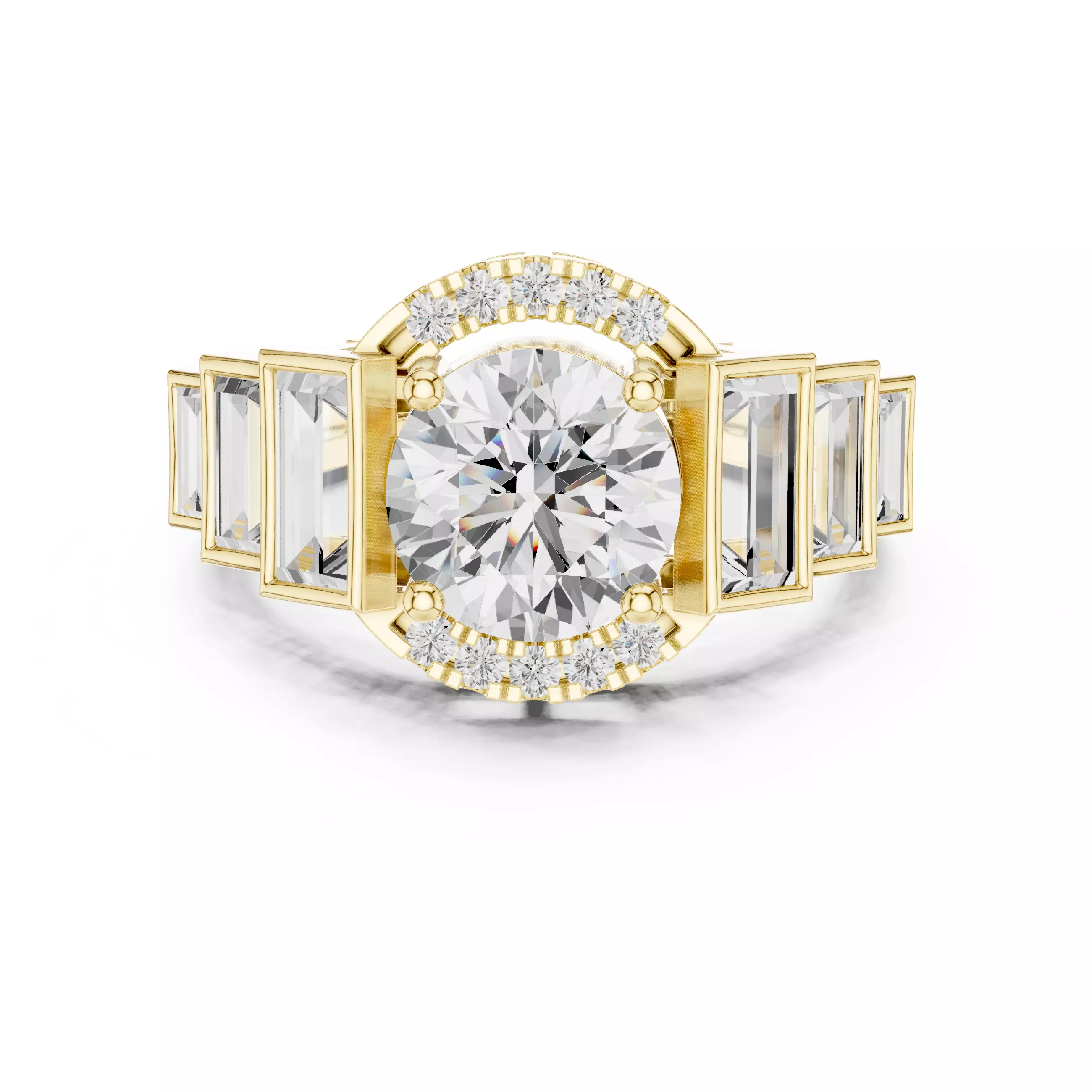 Bezel Set Baguette Cut Side Stone Engagement Ring 3DM STL Video 3D print model_1