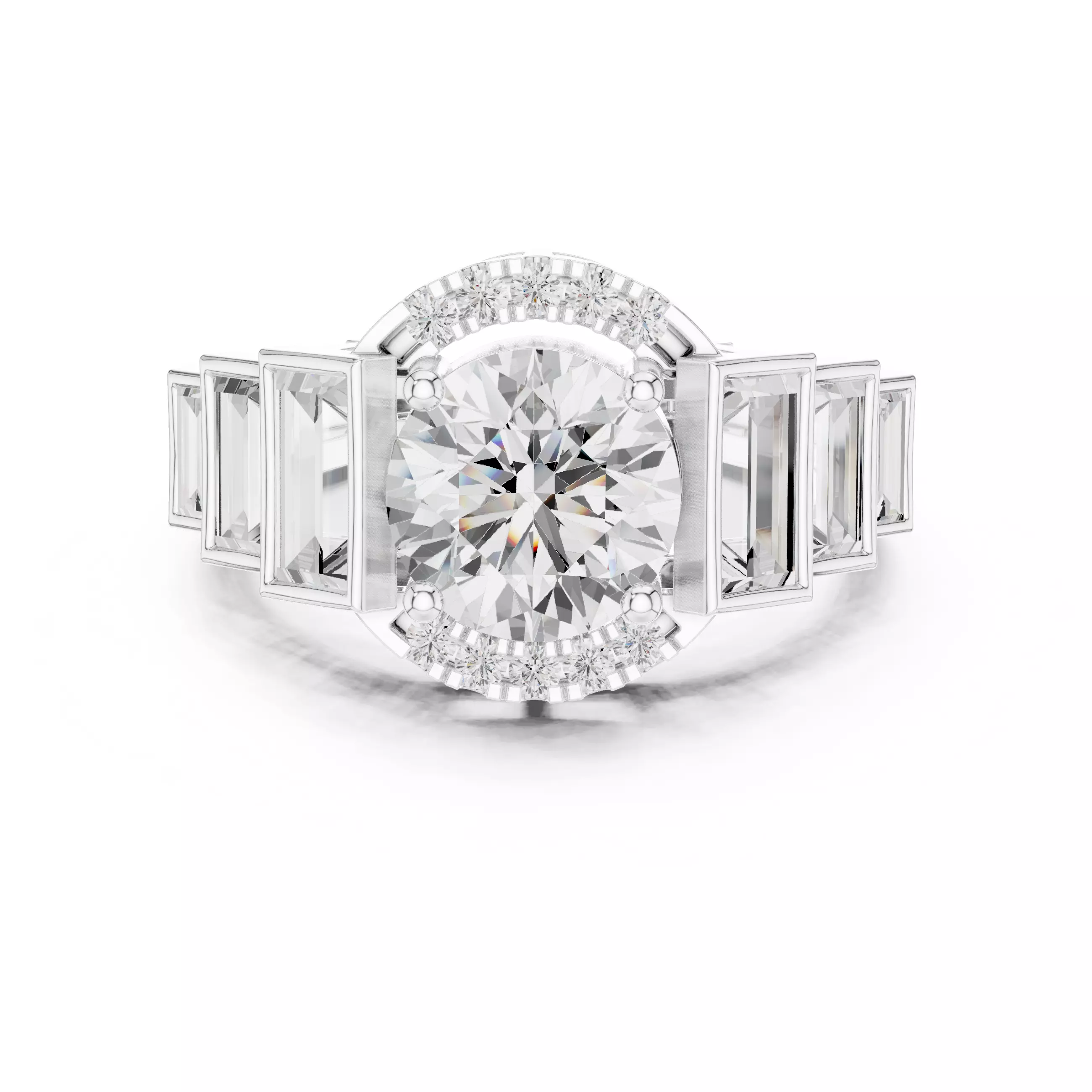 Bezel Set Baguette Cut Side Stone Engagement Ring 3DM STL Video 3D print model_2