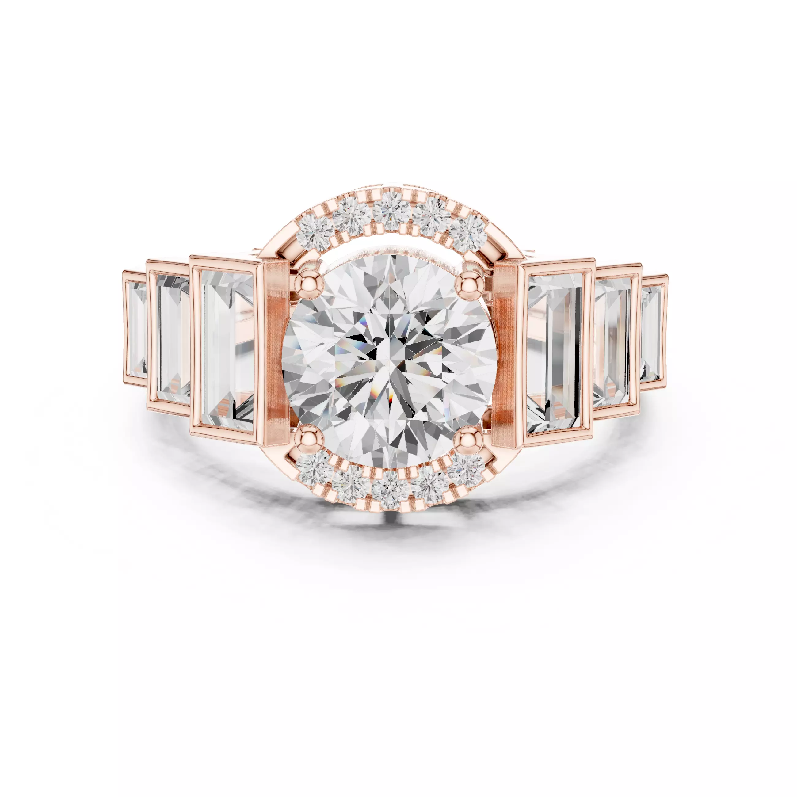 Bezel Set Baguette Cut Side Stone Engagement Ring 3DM STL Video 3D print model_0