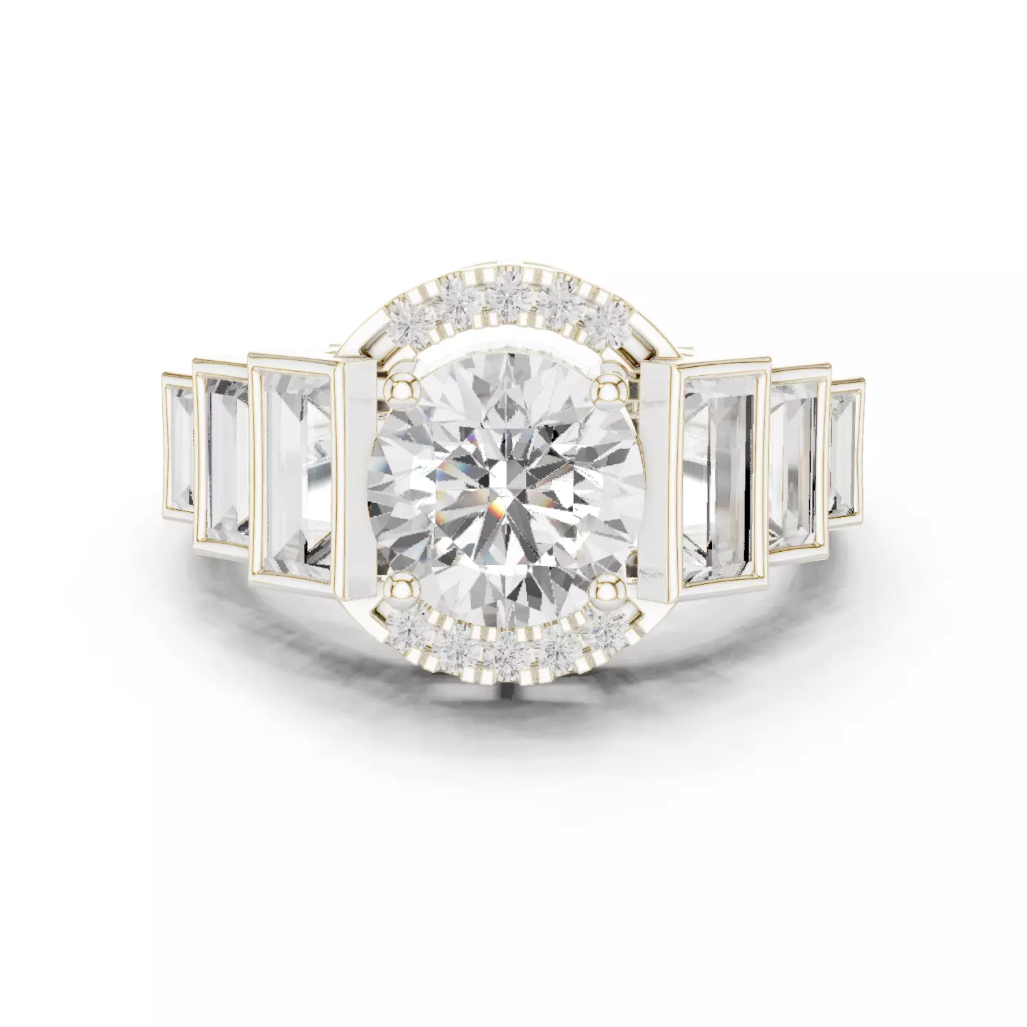 Bezel Set Baguette Cut Side Stone Engagement Ring 3DM STL Video 3D print model_14