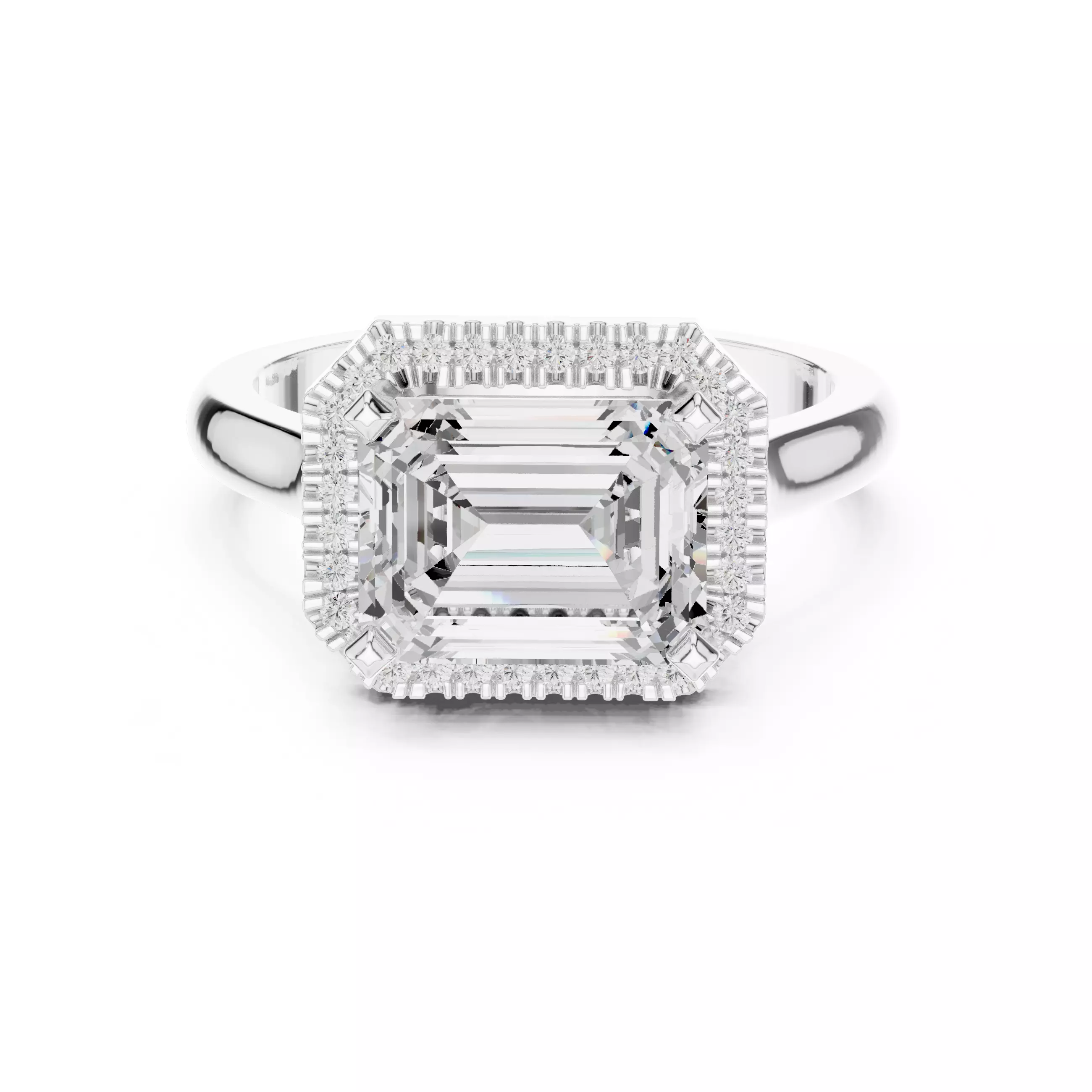 9x7mm Emerald Cut Diamond Engagement Wedding Ring 3DM STL Video 3D print model_2