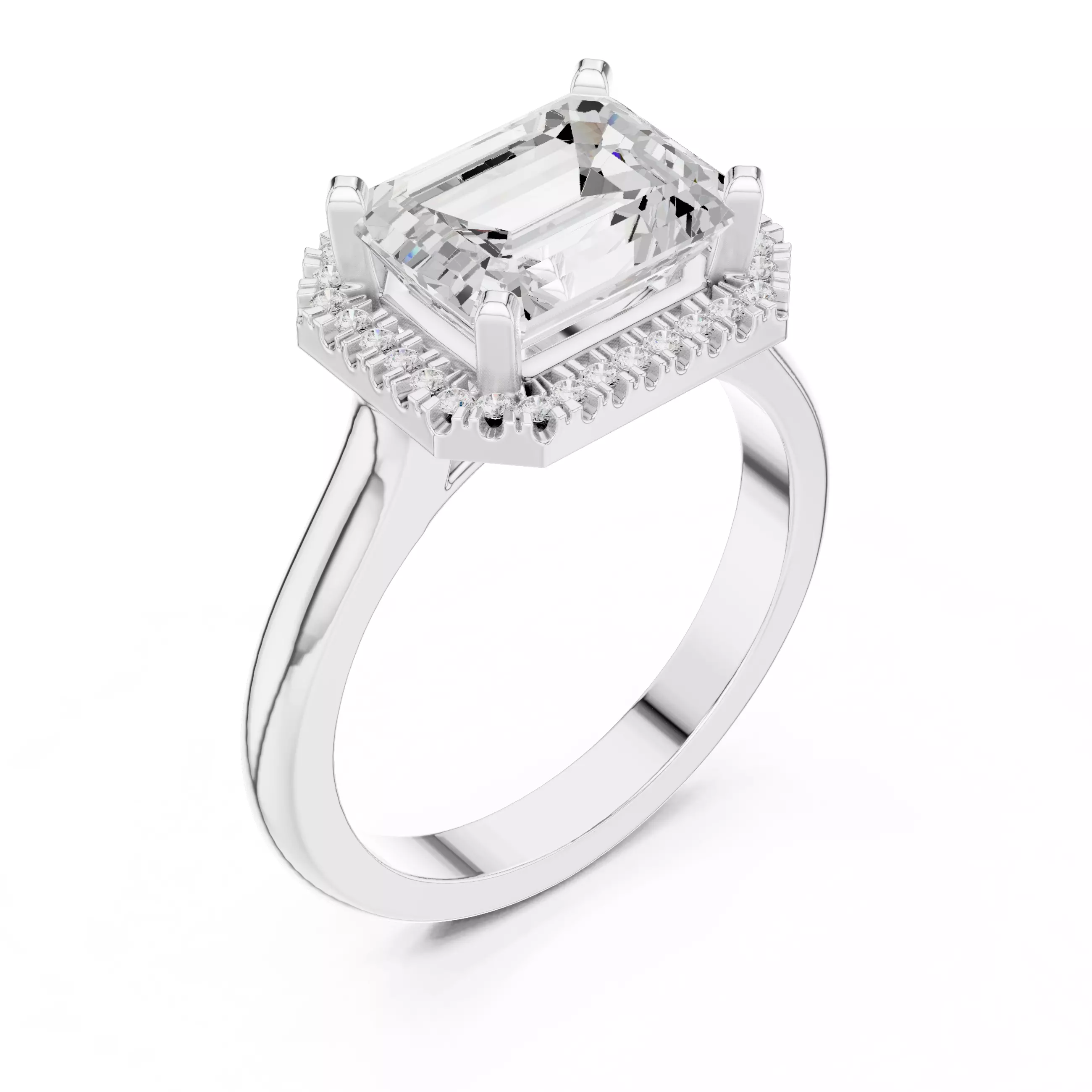 9x7mm Emerald Cut Diamond Engagement Wedding Ring 3DM STL Video 3D print model_10