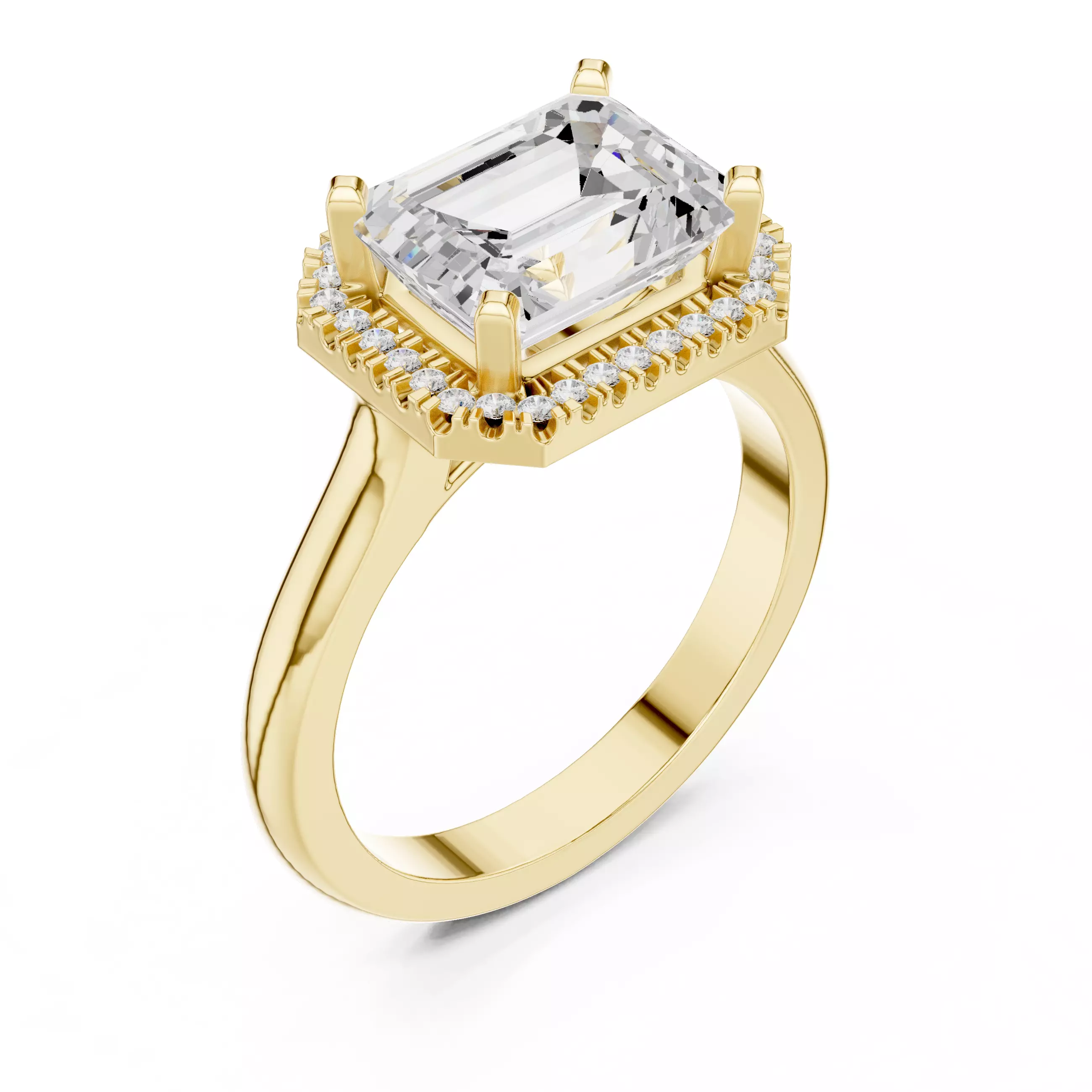 9x7mm Emerald Cut Diamond Engagement Wedding Ring 3DM STL Video 3D print model_7