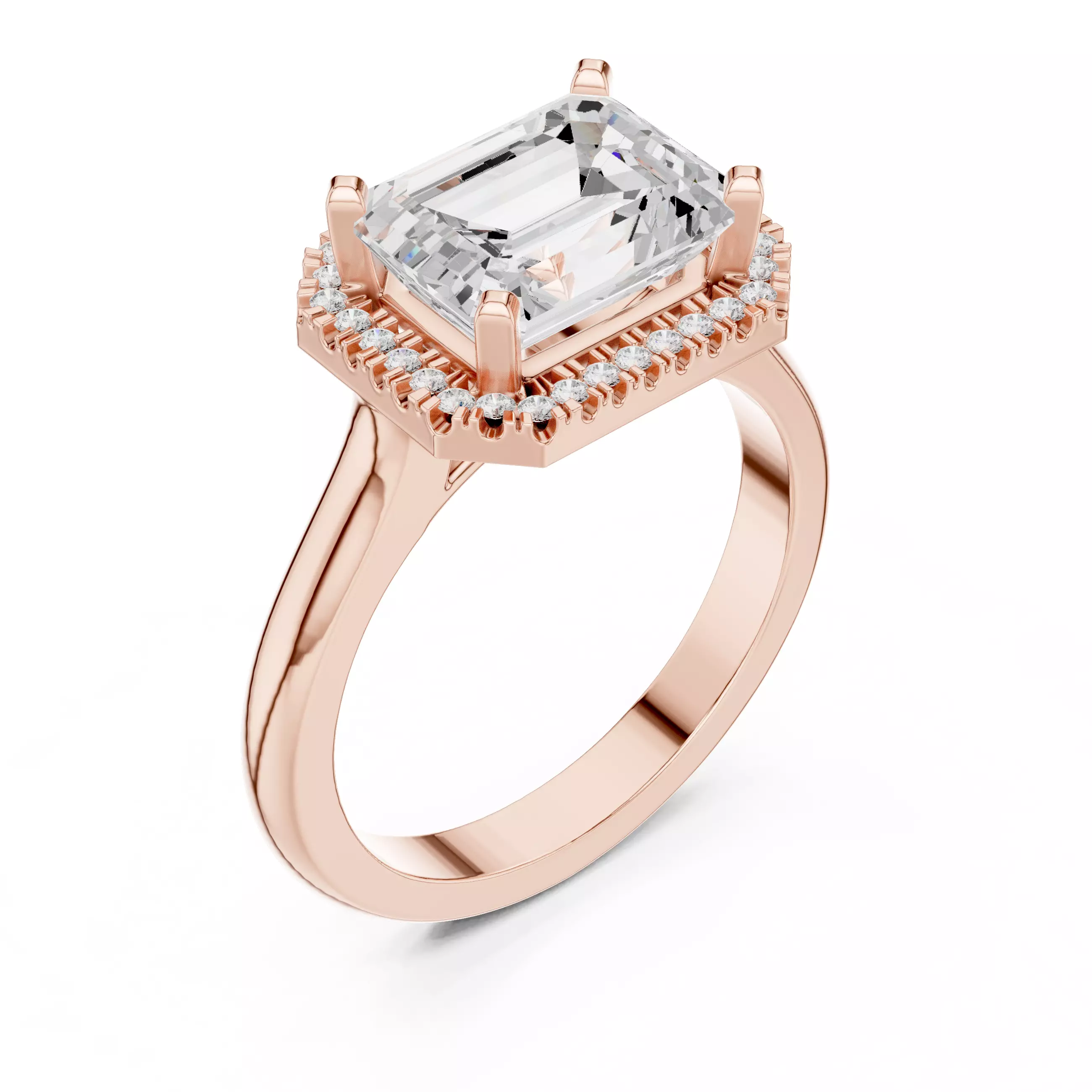 9x7mm Emerald Cut Diamond Engagement Wedding Ring 3DM STL Video 3D print model_4