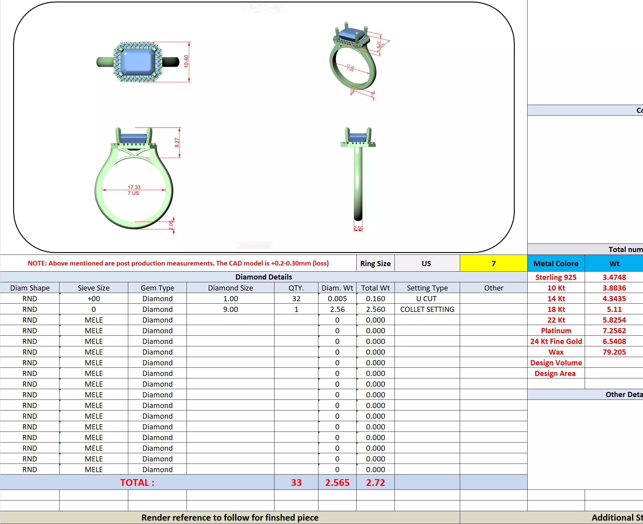 9x7mm Emerald Cut Diamond Engagement Wedding Ring 3DM STL Video 3D print model_16