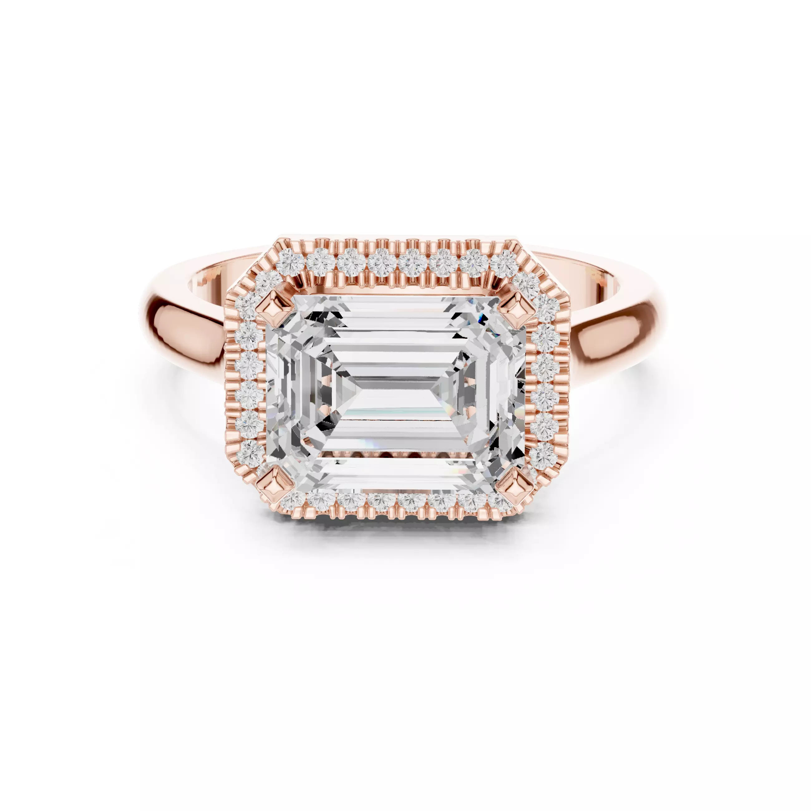 9x7mm Emerald Cut Diamond Engagement Wedding Ring 3DM STL Video 3D print model_0