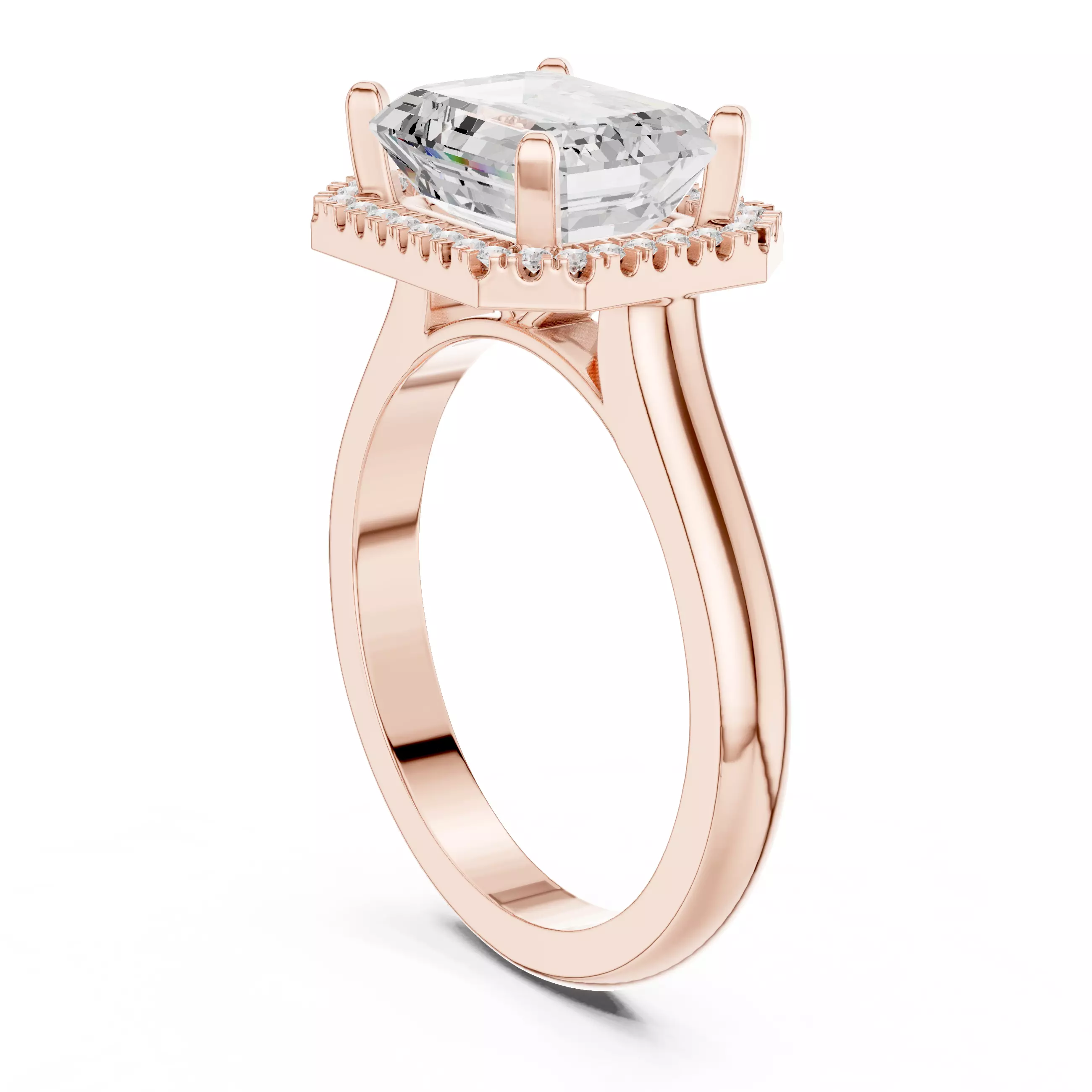 9x7mm Emerald Cut Diamond Engagement Wedding Ring 3DM STL Video 3D print model_3