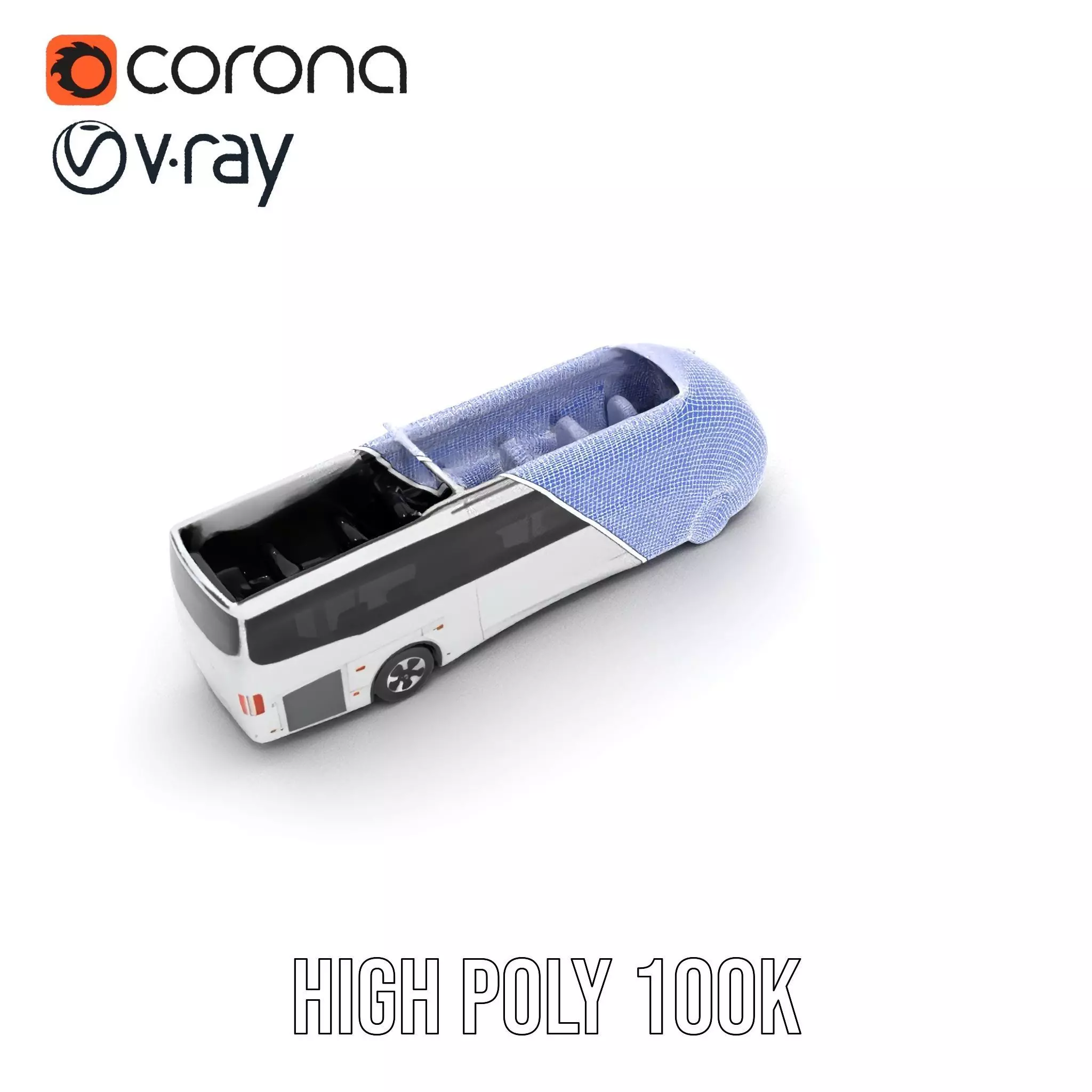 Futuristic White Bus model pack Low-poly 3D model_34