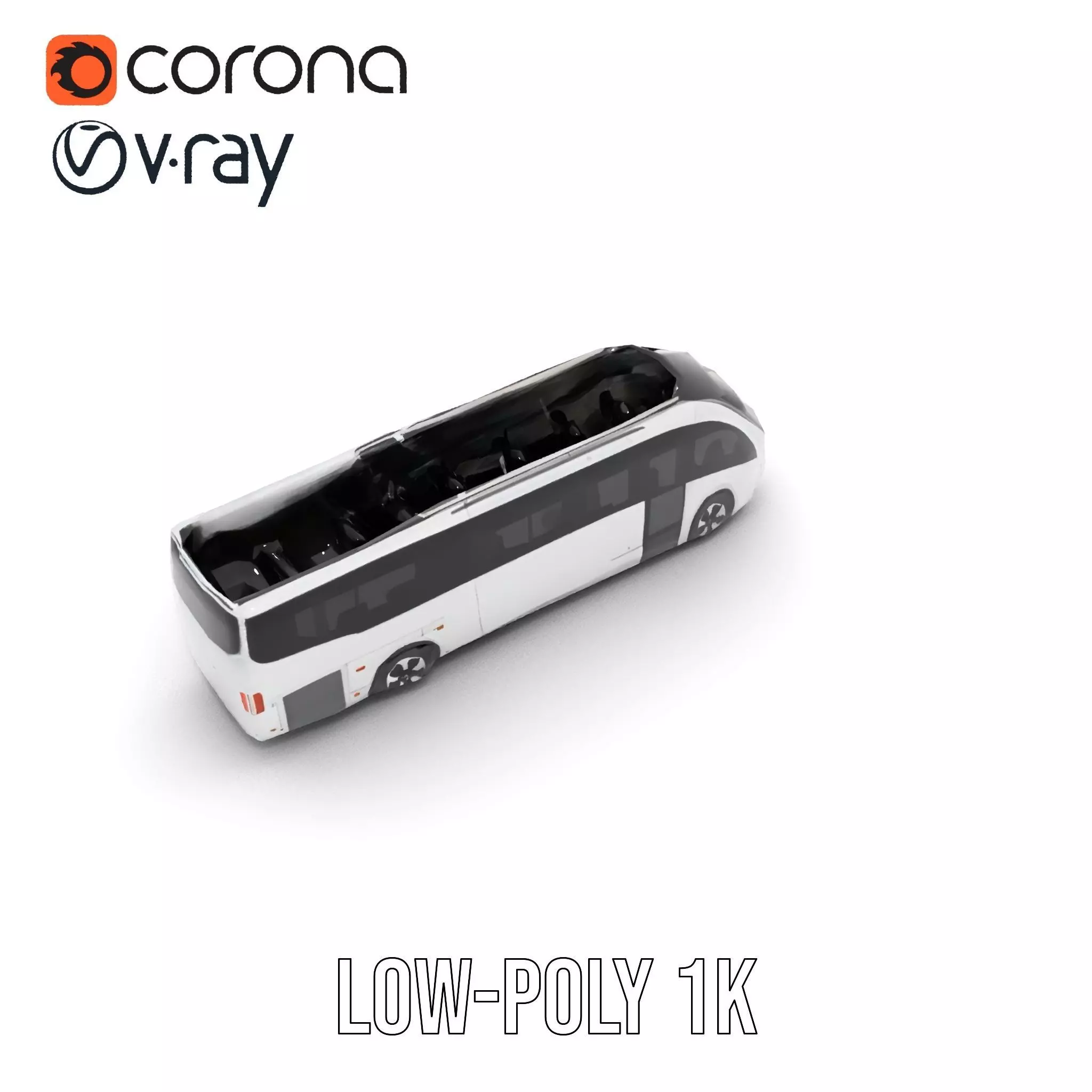 Futuristic White Bus model pack Low-poly 3D model_16