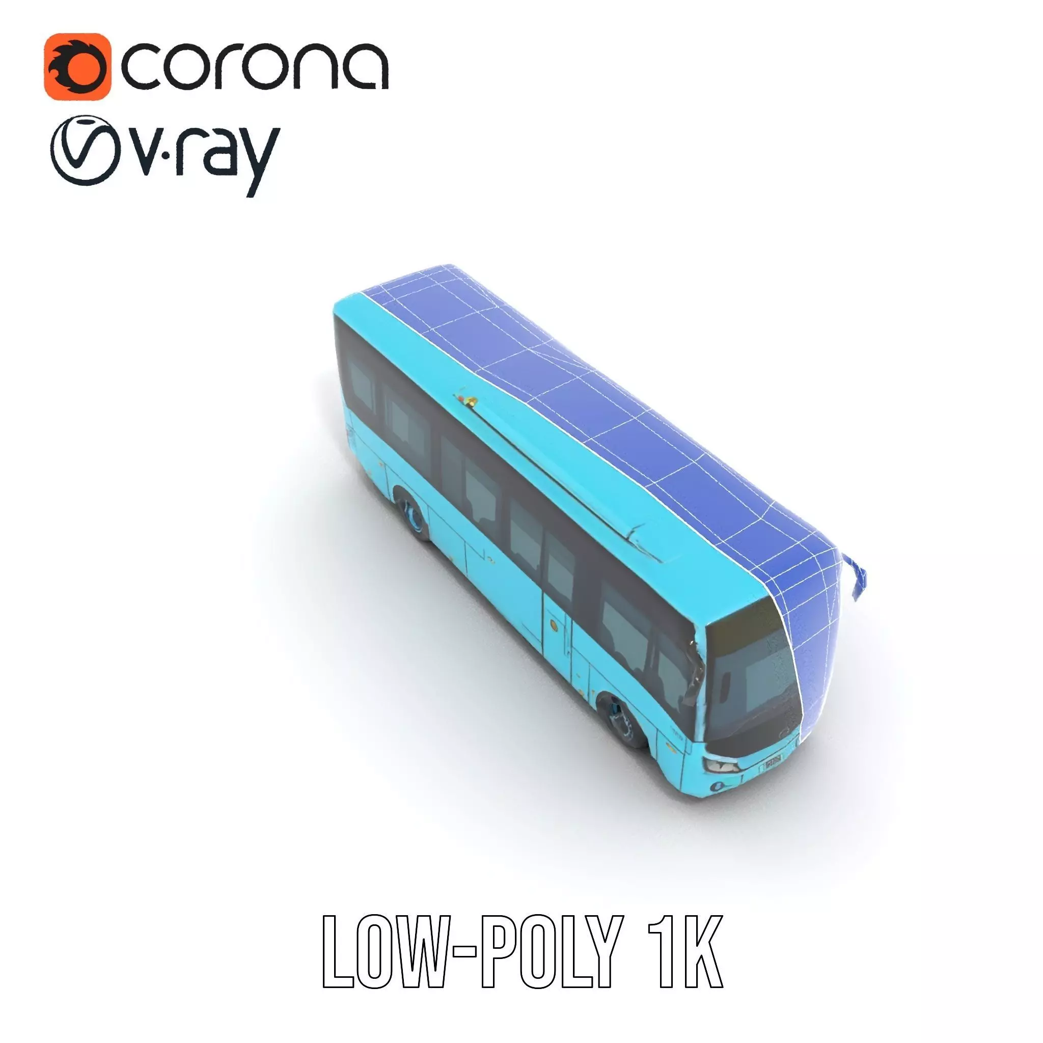 Sky Blue Bus model pack Low-poly 3D model_20