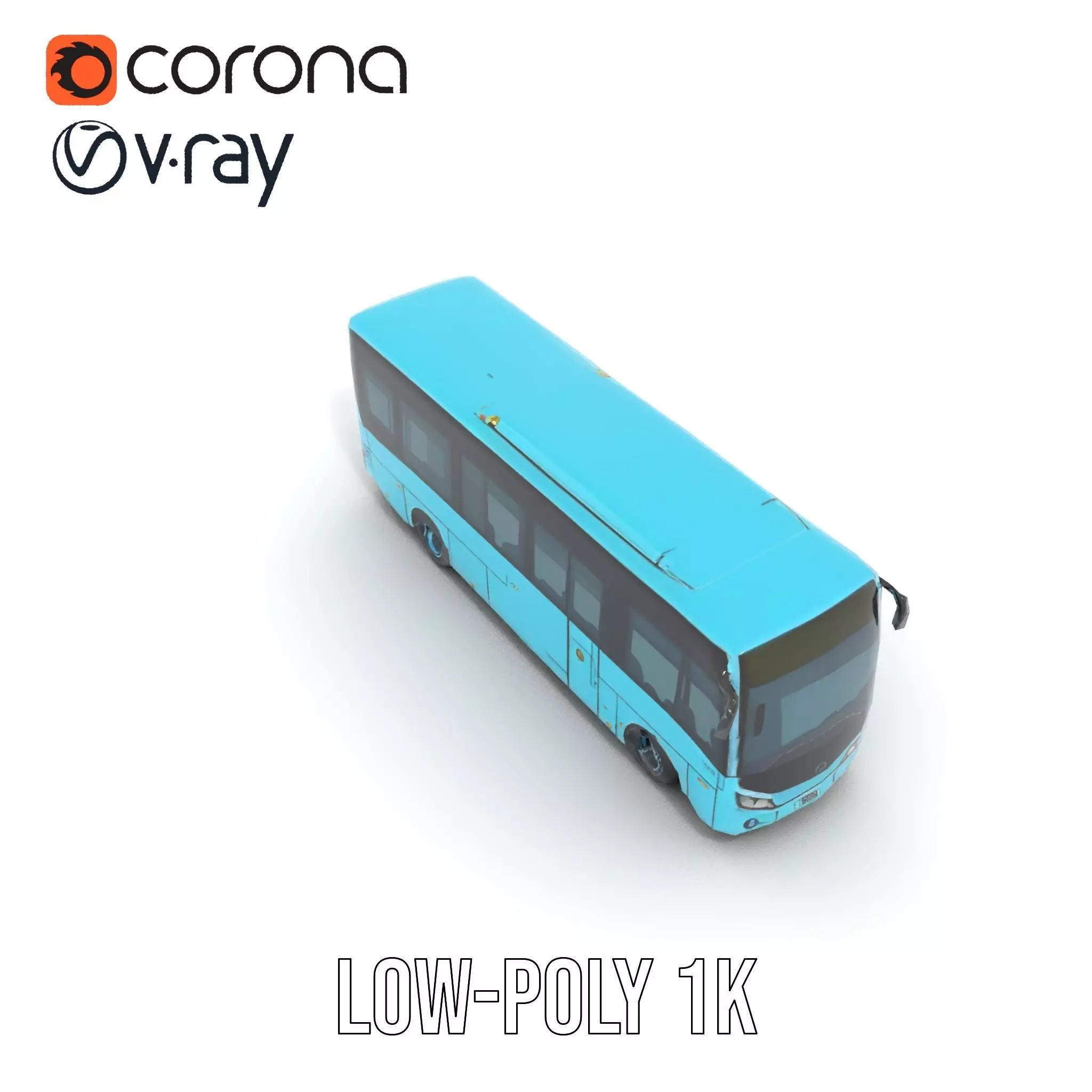 Sky Blue Bus model pack Low-poly 3D model_12