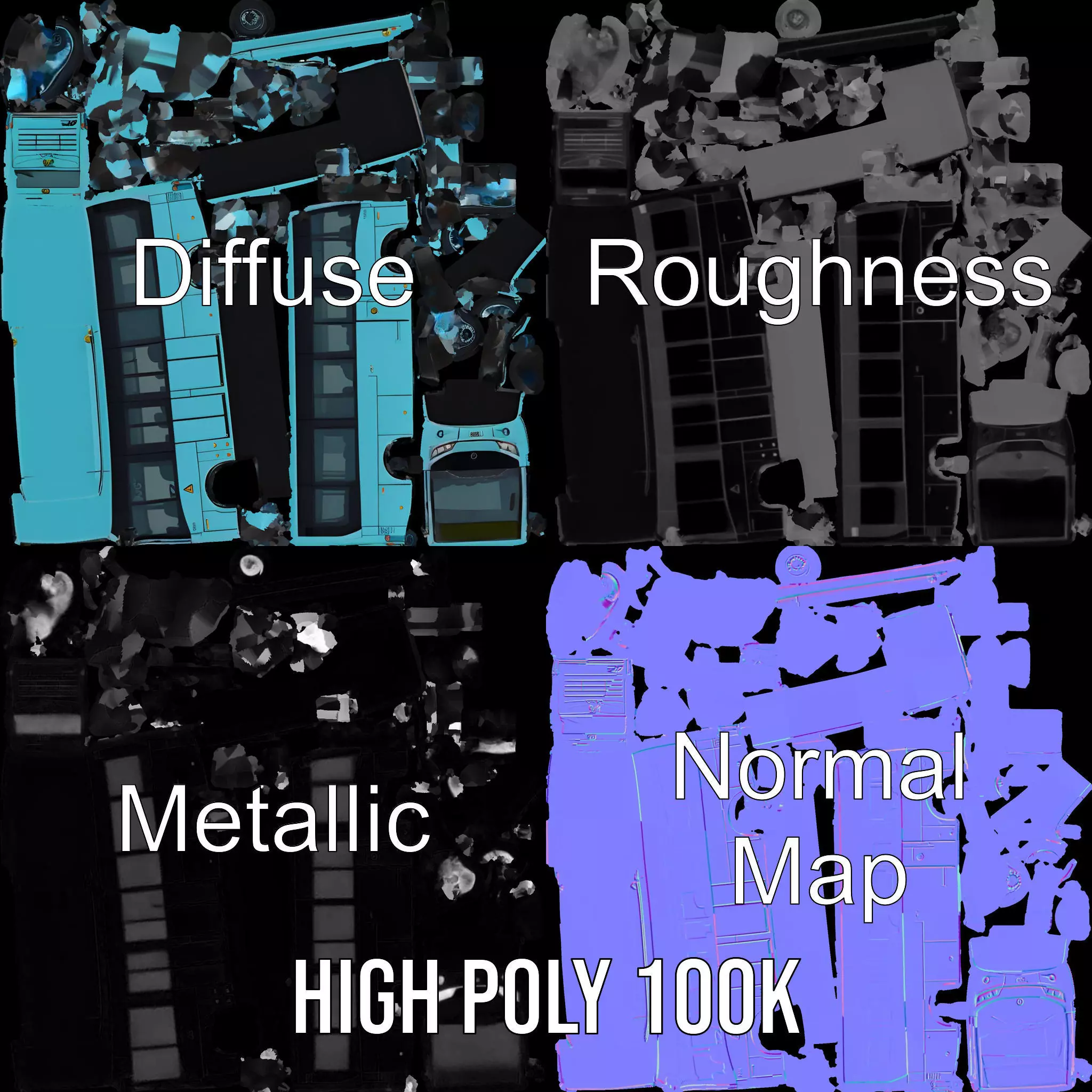 Sky Blue Bus model pack Low-poly 3D model_3