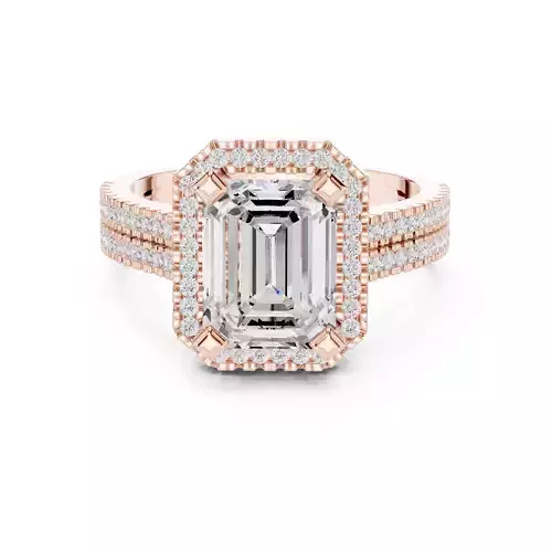 Emerald Cut Diamond Round Pave Wedding Ring 3DM STL Video
