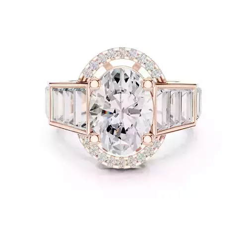 Oval and Channel Set Baguette Cut Engagement Ring 3DM STL Video 3D print model