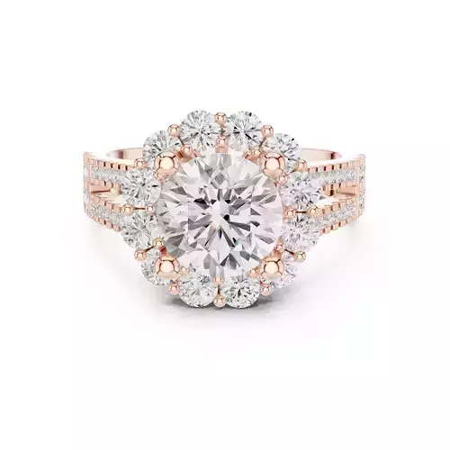 Round Cut Halo Diamond Split Shank Wedding Ring 3DM STL Video