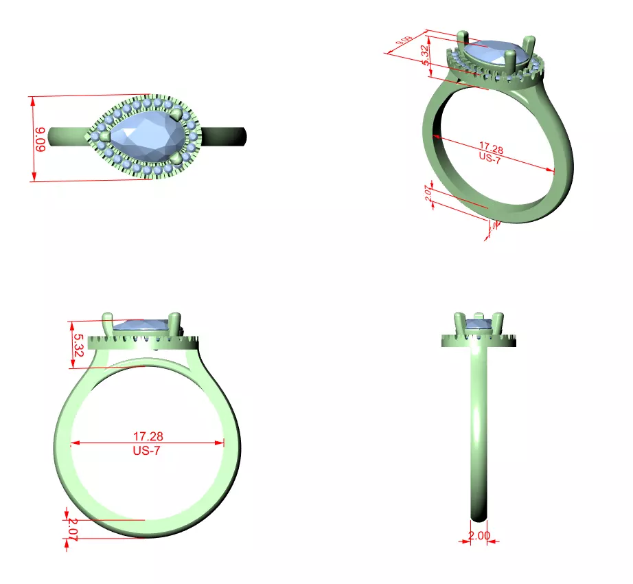 East West Pear Cut Diamond Engagement Wedding Ring 3DM STL Video 3D print model_18